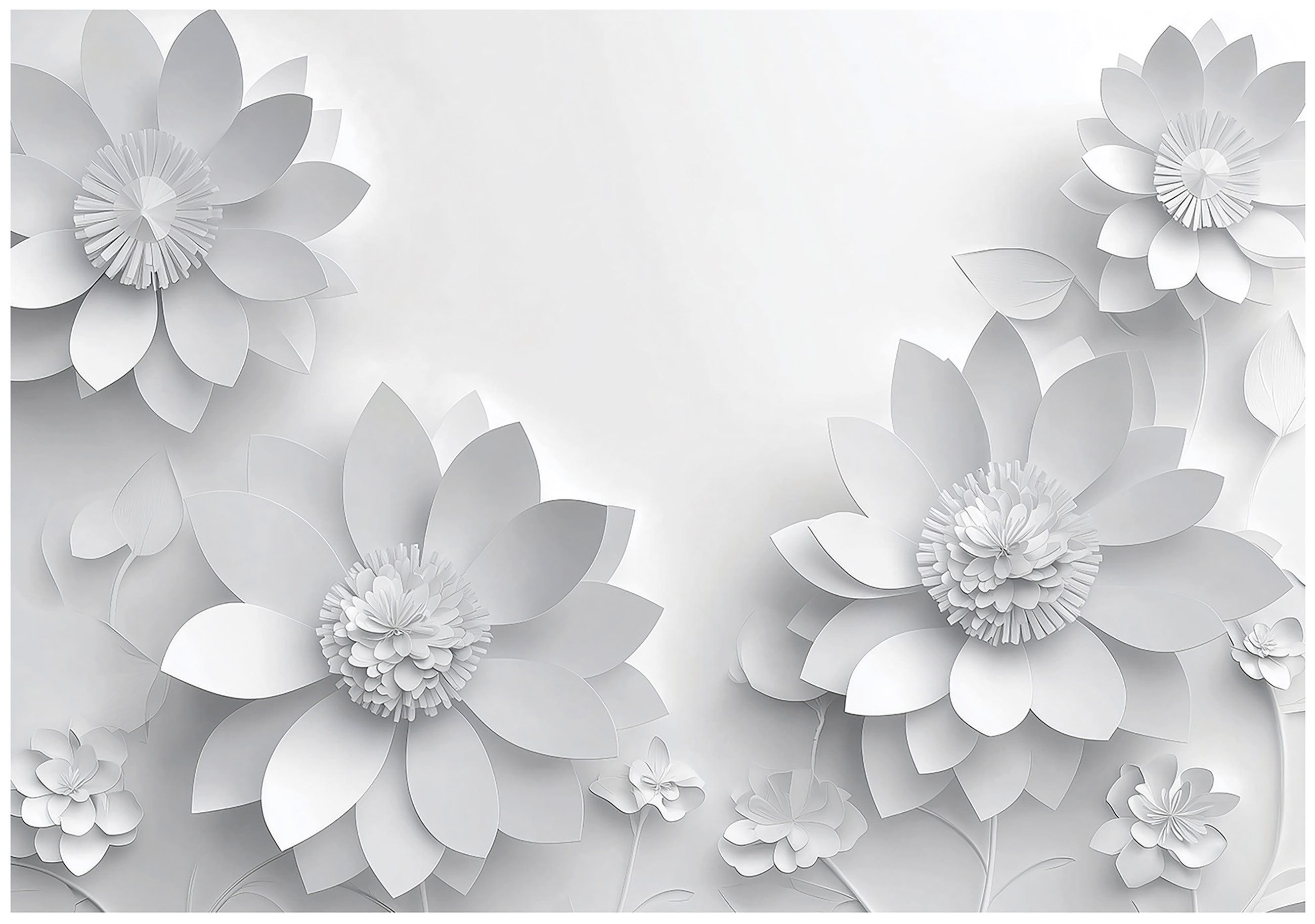 Fototapete 3D Effekt Blumen Weiß Vlies Tapete Wohnzimmer Schlafzimmer Wandtapete