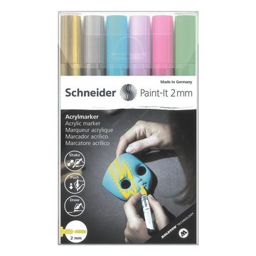 Schneider Lackmarker Paint-It 2 mm, (6-tlg), Acrylmarker Pastell
