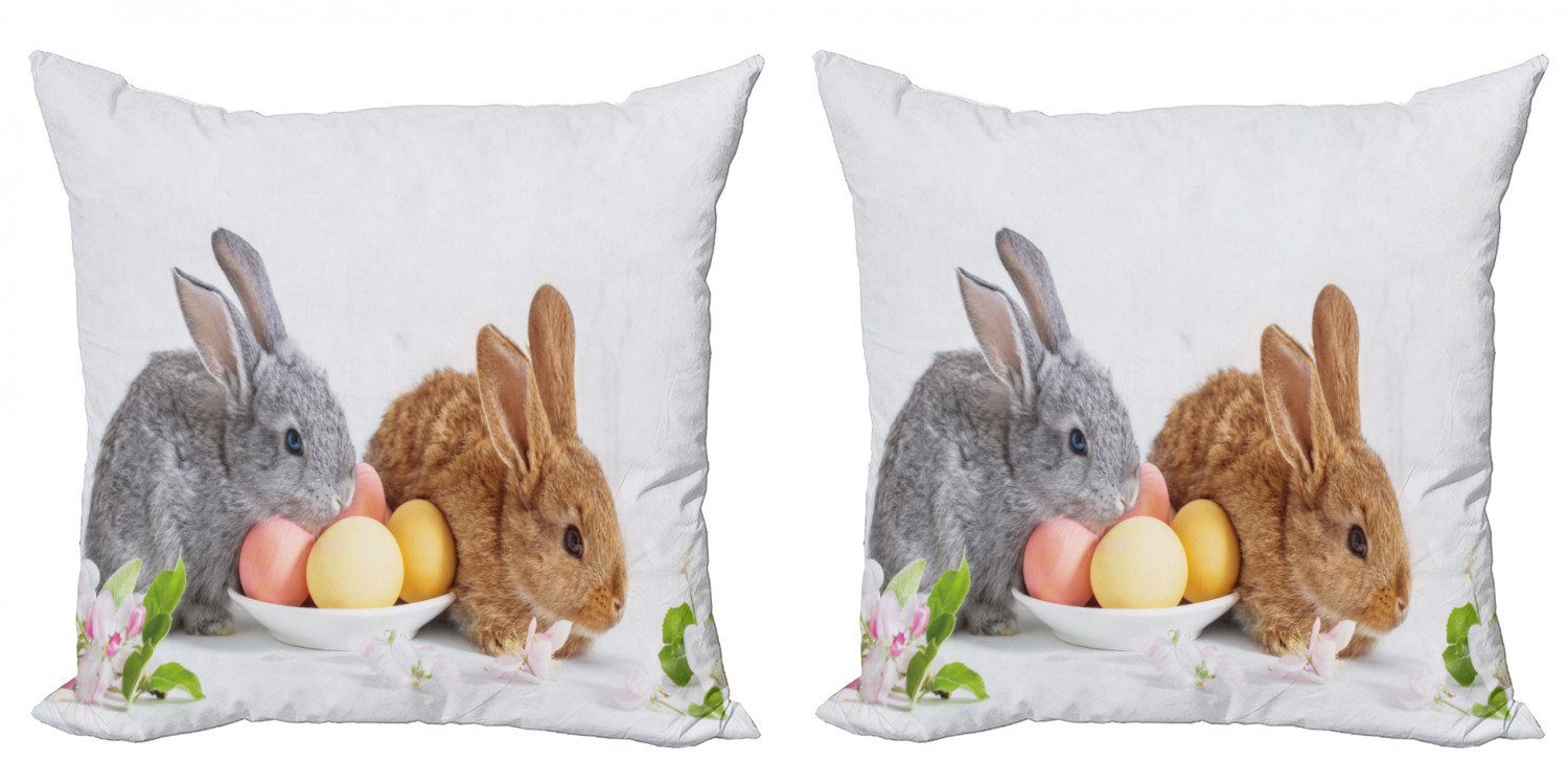 Digitaldruck, Accent Kissenbezüge 2 (2 Doppelseitiger mit Kaninchen, Osterhase Modern Stück), Abakuhaus Eiern die