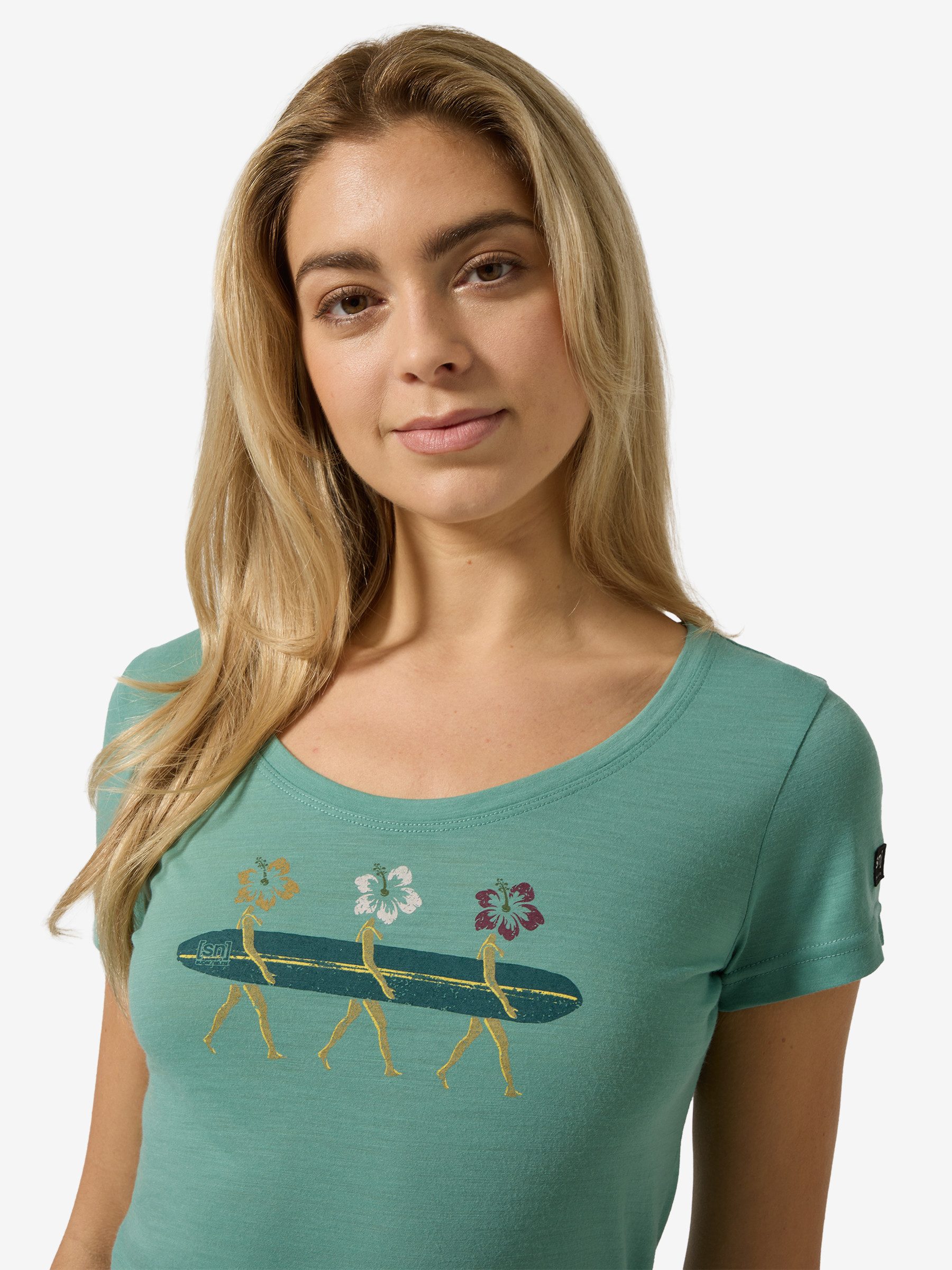 SUPER.NATURAL T-Shirt für Damen,Merino W SURFING FLOWERS TEE mit Blumen-Motiv, atmungsaktiv