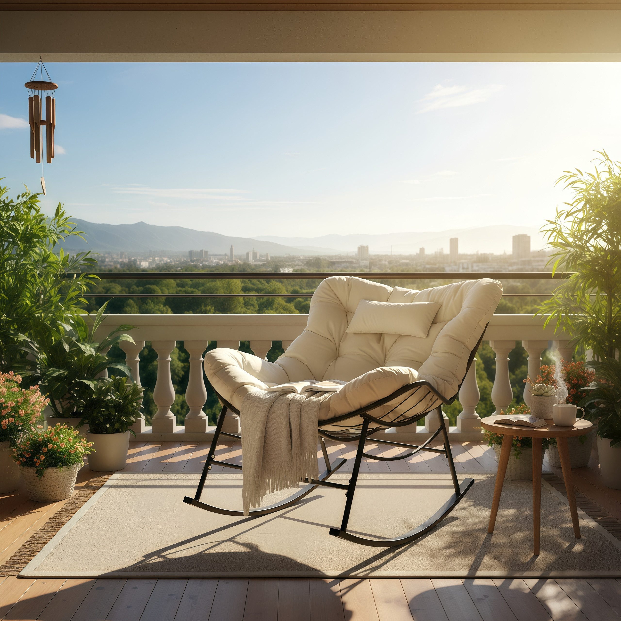 CCLIFE Schaukelstuhl Schaukelsessel Wohnzimmer Relaxstuhl Kopfstütze, Bis 150kg