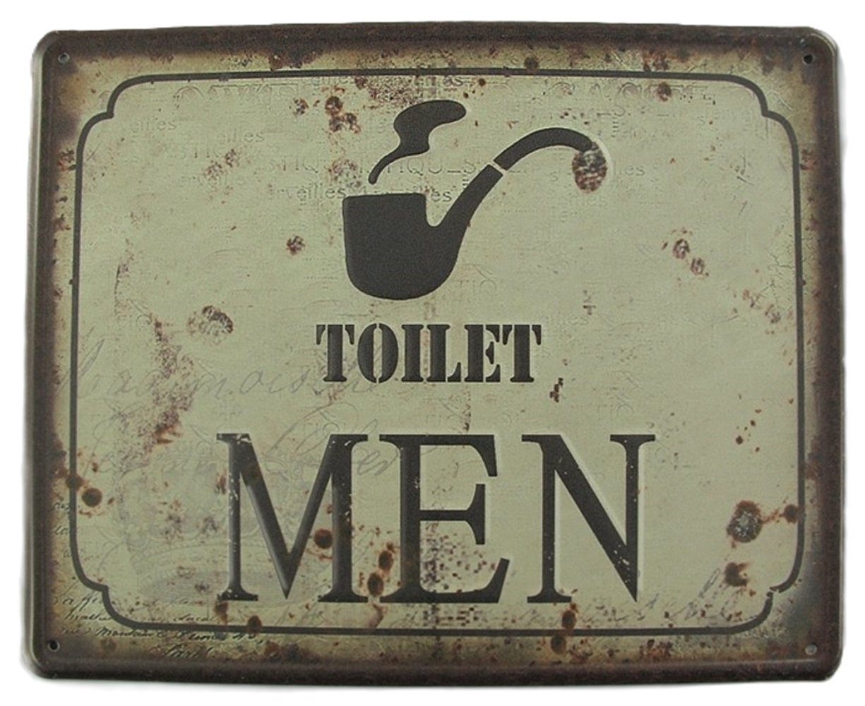 Metallschild Blechschild Wandschild Toilet Men mit Tabakspfeife