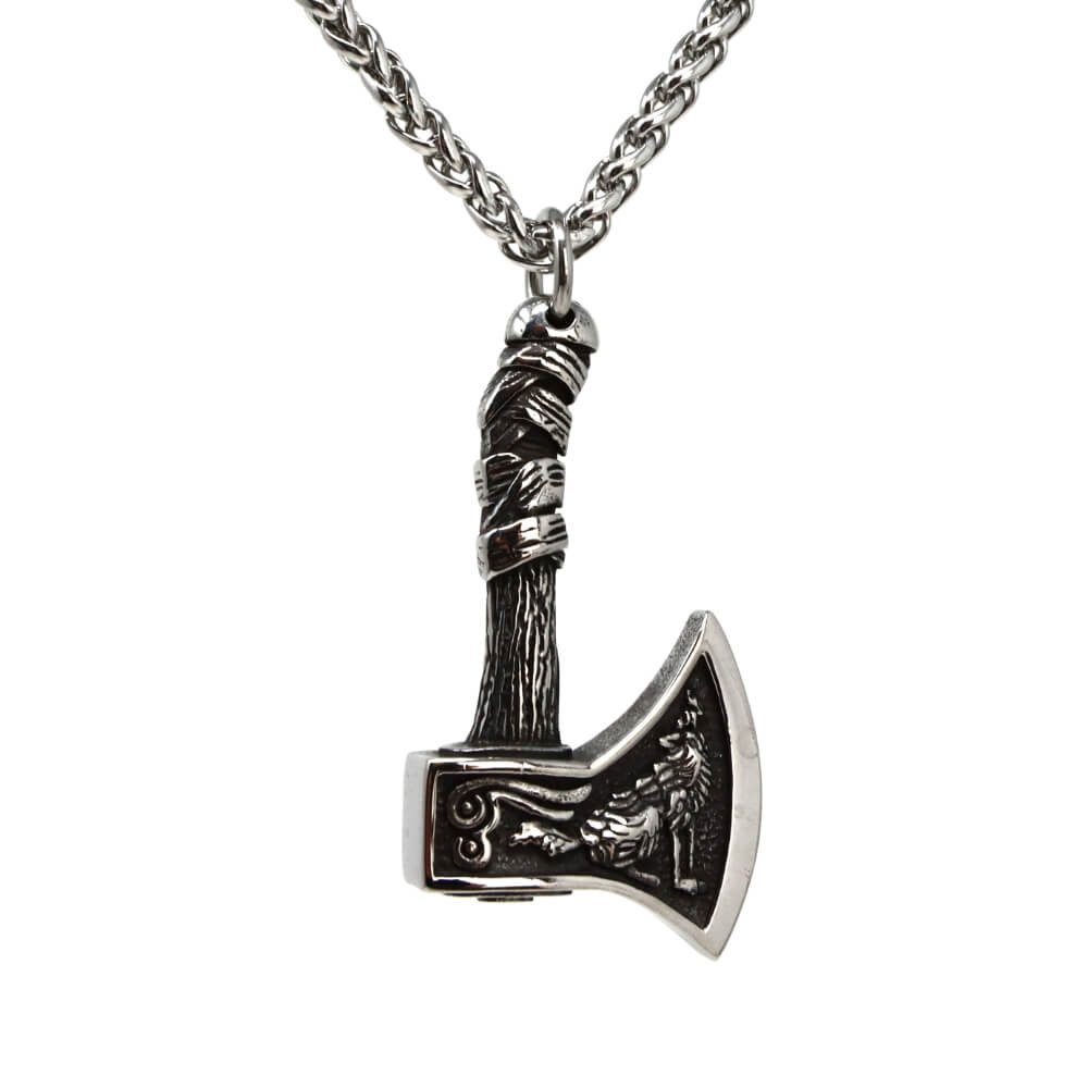 DALMARO Kette mit Anhänger Lederkette Edelstahlkette 316L WOLF AXT, Herren günstig online kaufen