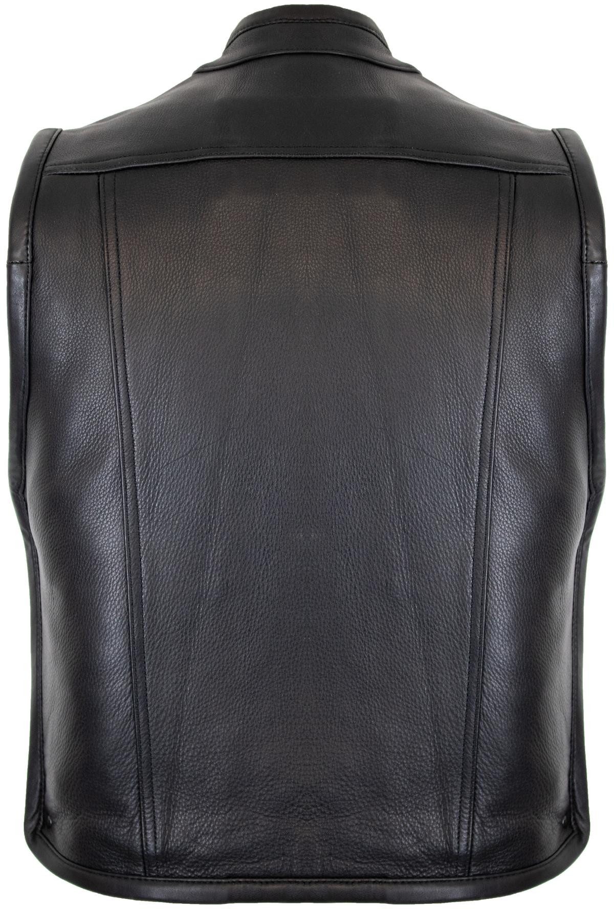 MDM Lederweste Herren Biker Lederweste mit Reißverschluss mit leichten Krag günstig online kaufen