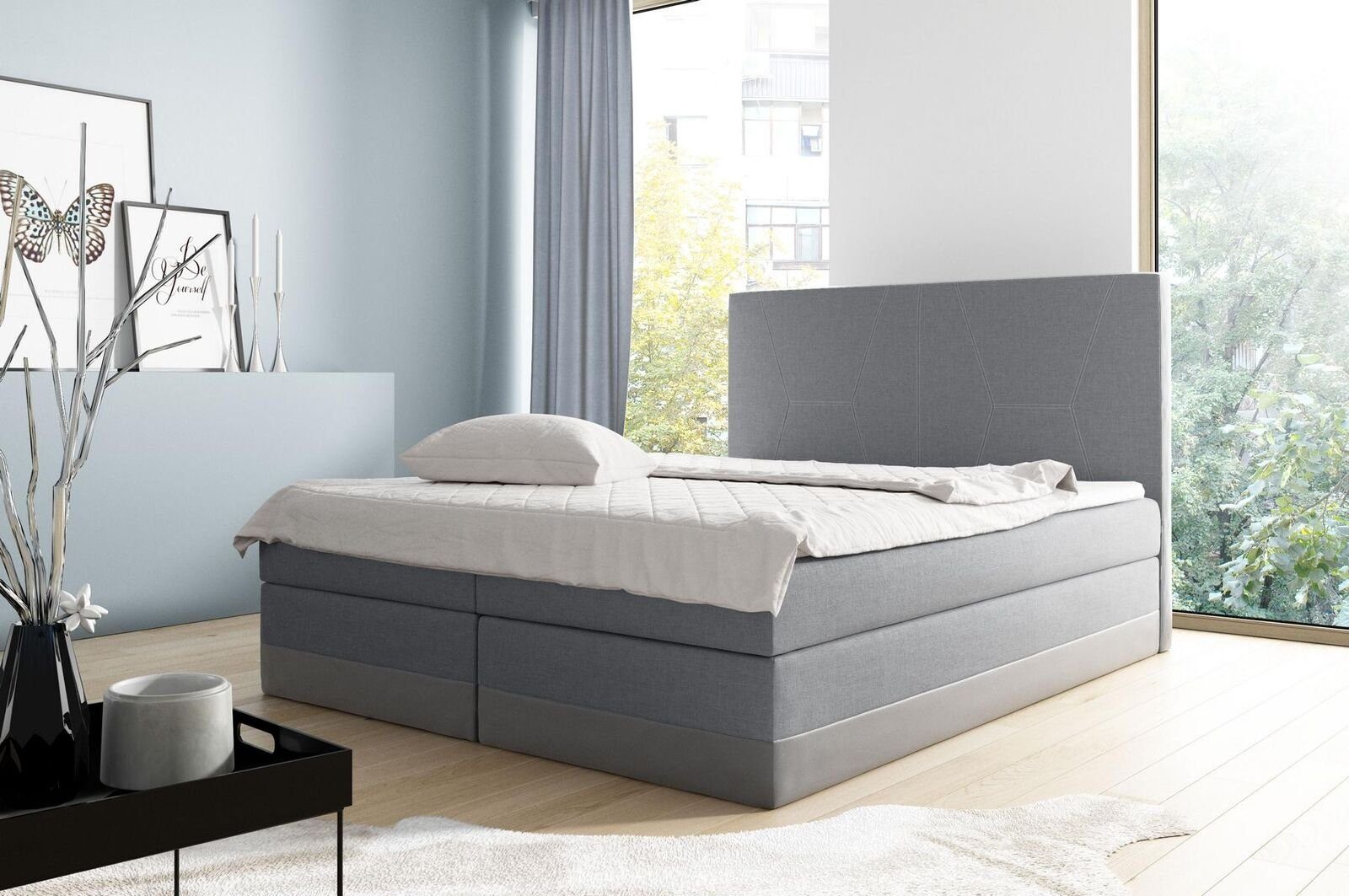 JVmoebel Bett, Doppel Hotel Modern Bett Schlafzimmer Betten 160x200 Boxspringbett Silber