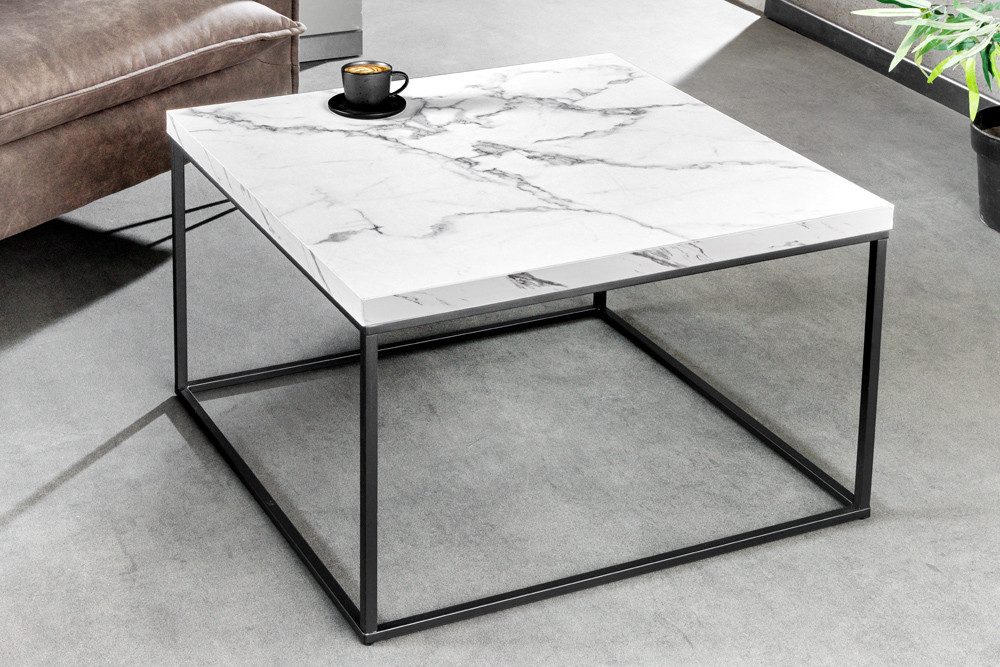 riess-ambiente Couchtisch ARCHITECTURE 60cm weiß/schwarz – Metallgestell, Marmor-Design (Einzelartikel, 1-St), quadratische Platte & Industrial-Stil – ideal neben Sessel, Sofa & Co.