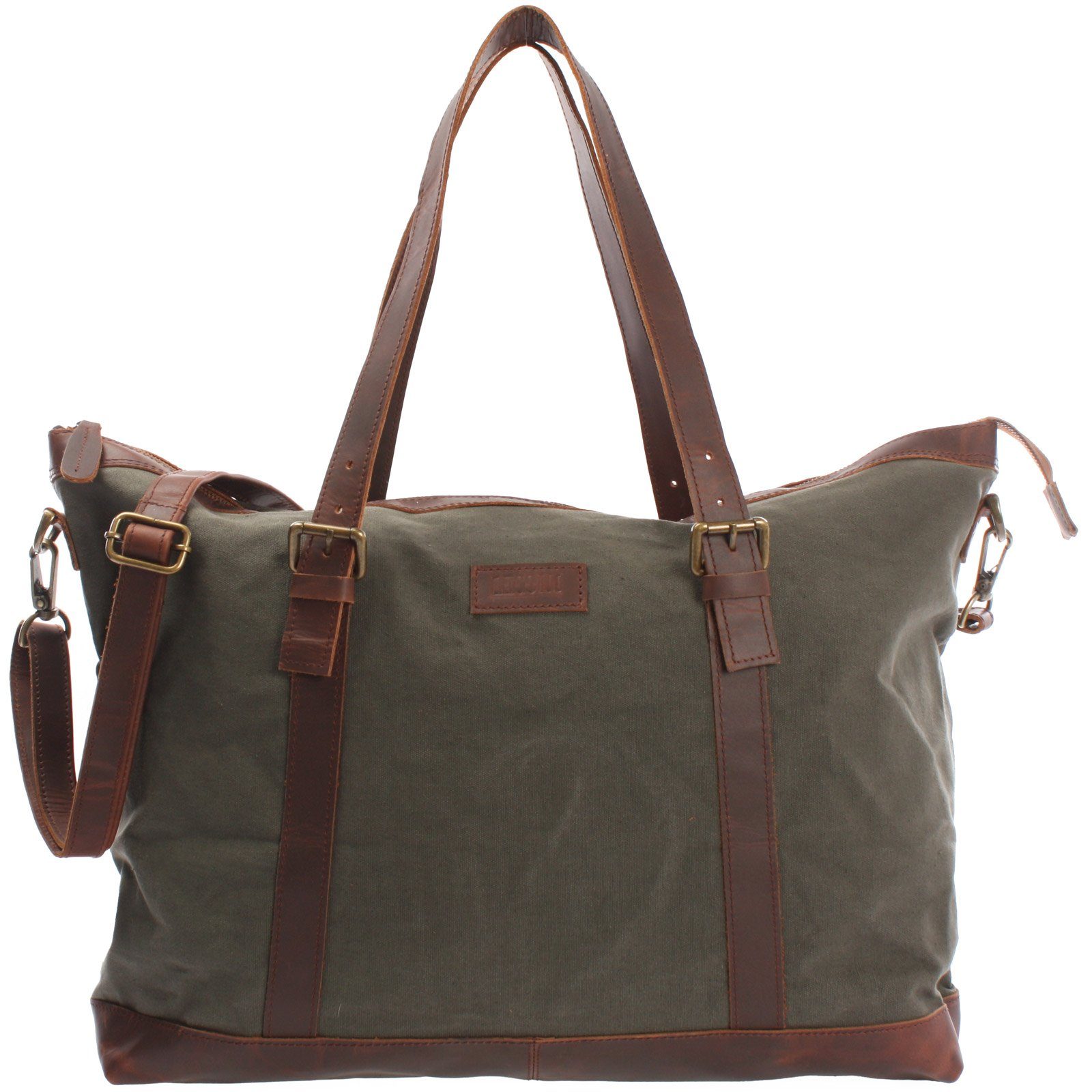 Canvas Herren Damen LECONI grün Weekender Leder Reisetasche Shopper LE2013