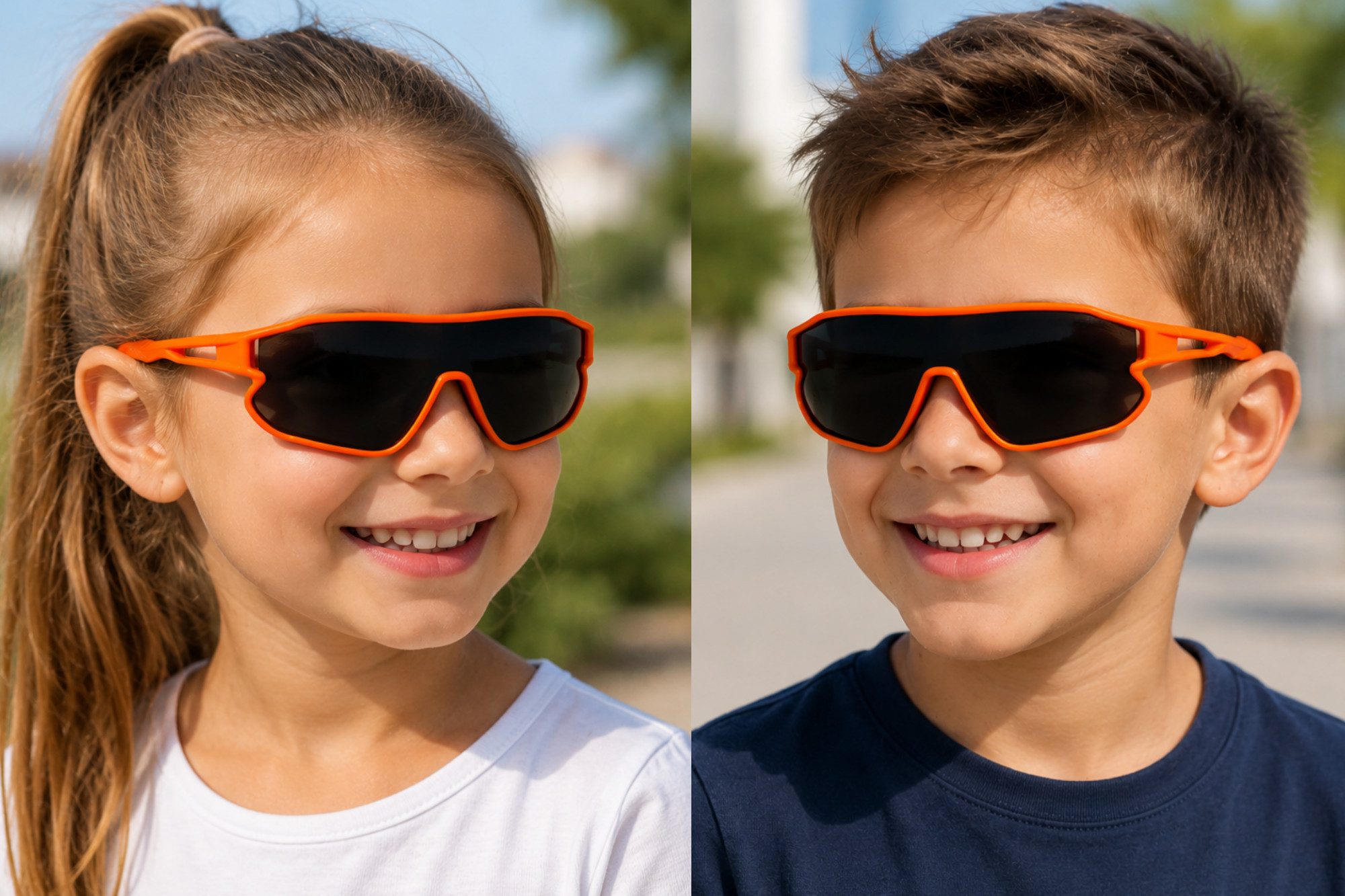 Vaccari-design Sonnenbrille Kinder Sportbrille UV400 Schwarz Getönt 7 bis 13 Jahre (Markenbrille in Rot oder Orange) Radbrille für Jungen und Mädchen mit Brillenbeutel