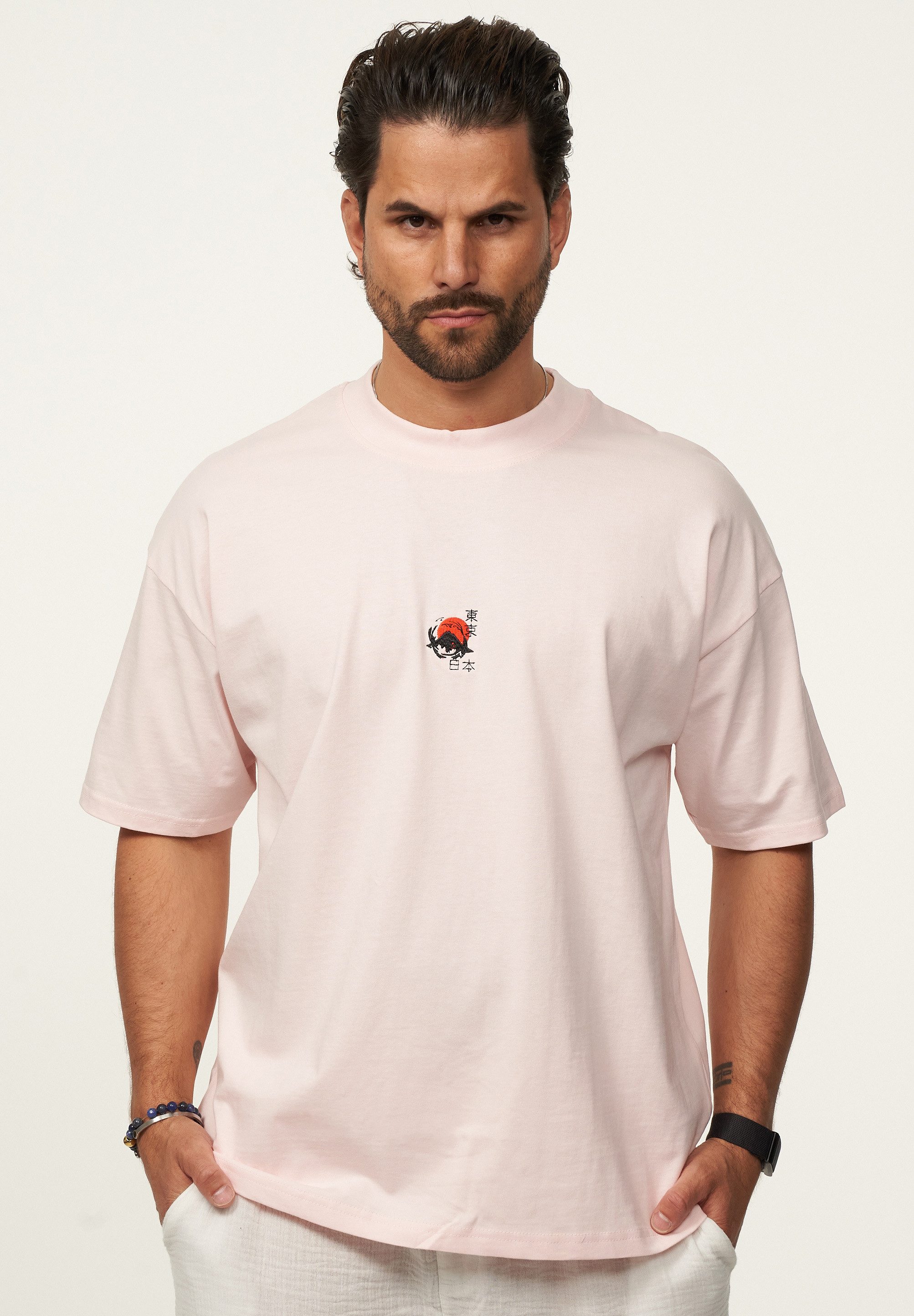 SOULSTAR T-Shirt mit Stickerei Herren Oversize-Fit Kurzarm Shirt mit Rundhals-Ausschnitt
