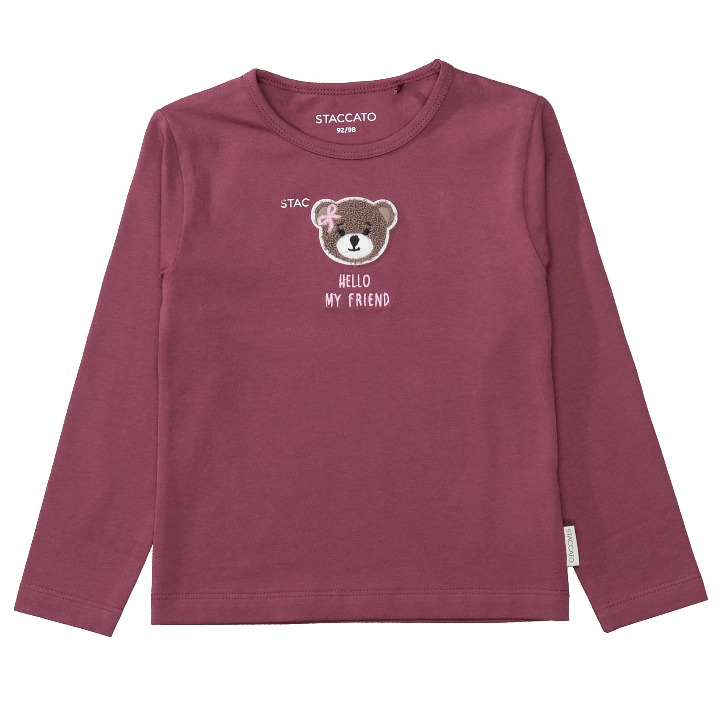 STACCATO Langarmshirt (2-tlg) 2er Pack / gestreift-unifarben / Bärchen-Aufnäher / für Girls – Bild 4 von 5