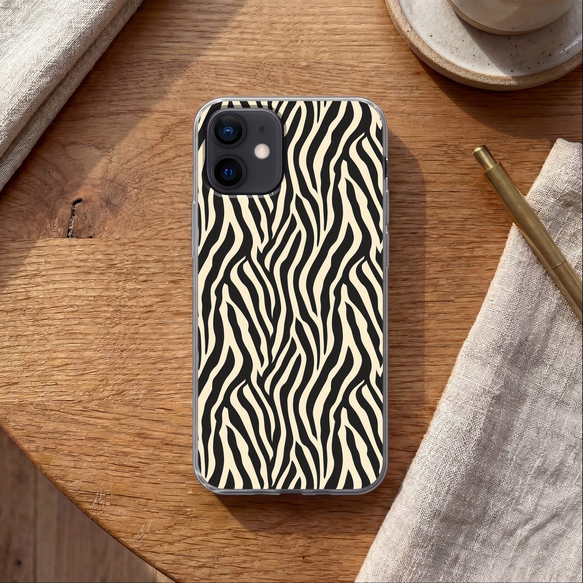 MuchoWow Handyhülle für Apple iPhone 12 Zebra - Druck - Klassisch - Schwarz, Smartphone-Bumper, Print, Handy Schutzhülle Dünn