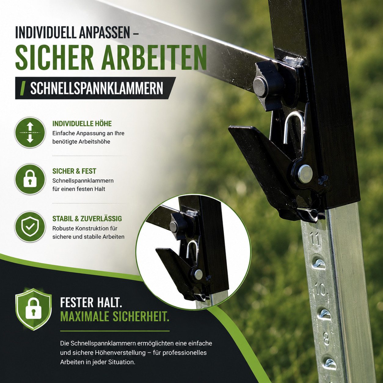 TRUTZHOLM Klappbock 2x Arbeitsbock höhenverstellbar bis 91 cm Unterstellbock Stützbock, 150 kg max. Belastbarkeit, (Spar-Set, 2-St., fertig montiert), platzspar – Bild 5 von 5