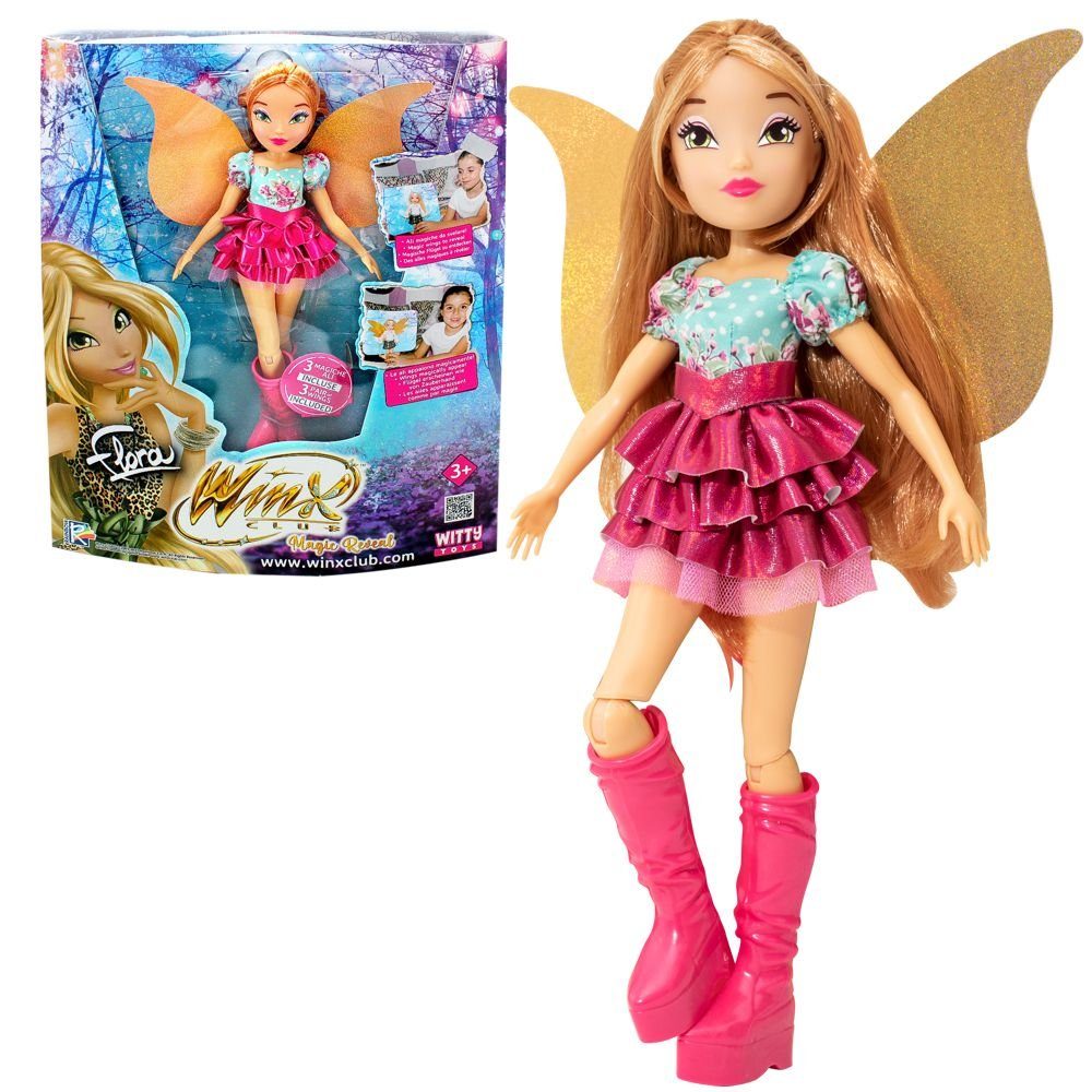 Winx Club Anziehpuppe Flora Magic Reveal Puppe Winx Club Mit austauschbaren Flügeln