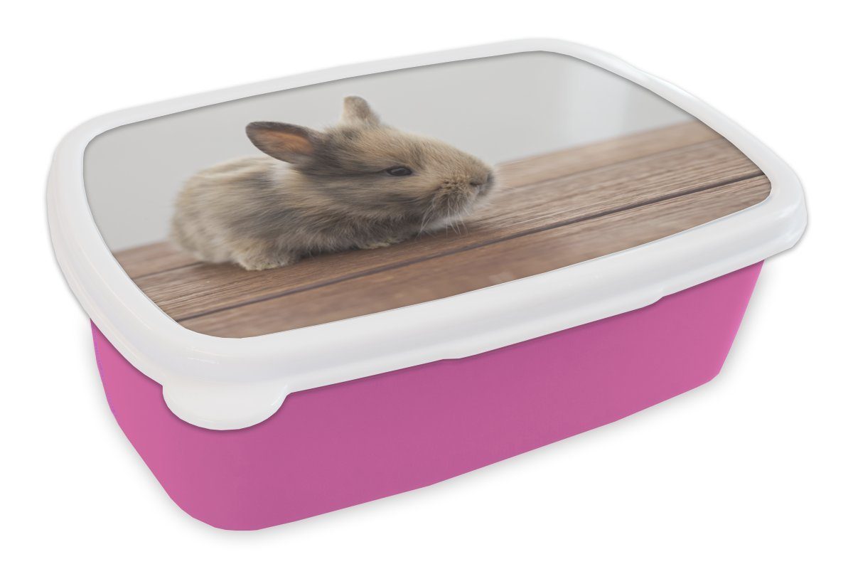 MuchoWow Lunchbox Baby - Kaninchen - Holz, Kunststoff, (2-tlg), Brotbox für Erwachsene, Brotdose Kinder, Snackbox, Mädchen, Kunststoff rosa