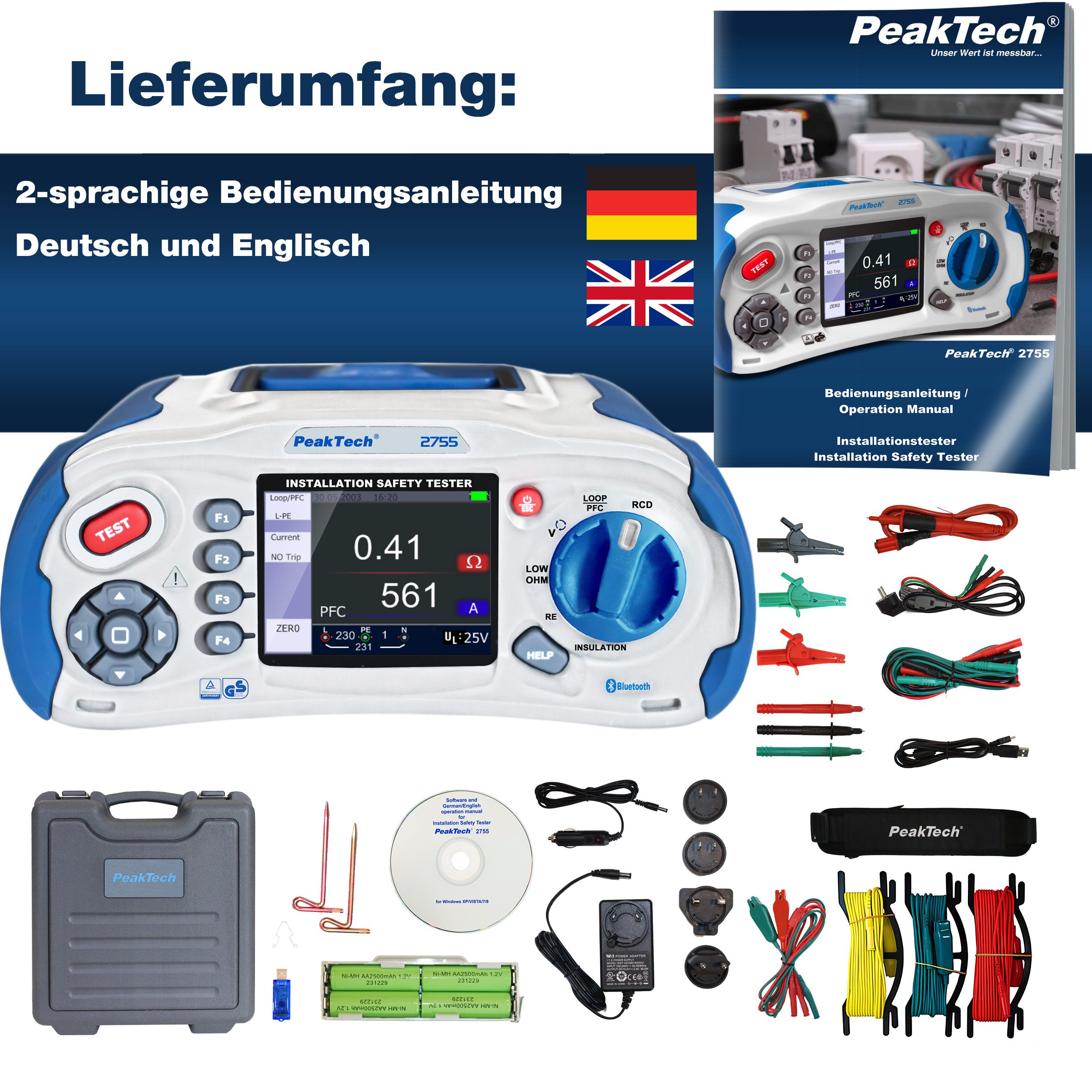 PeakTech Multimeter PeakTech P 2755: VDE 0100 Installationstester, (1 St)