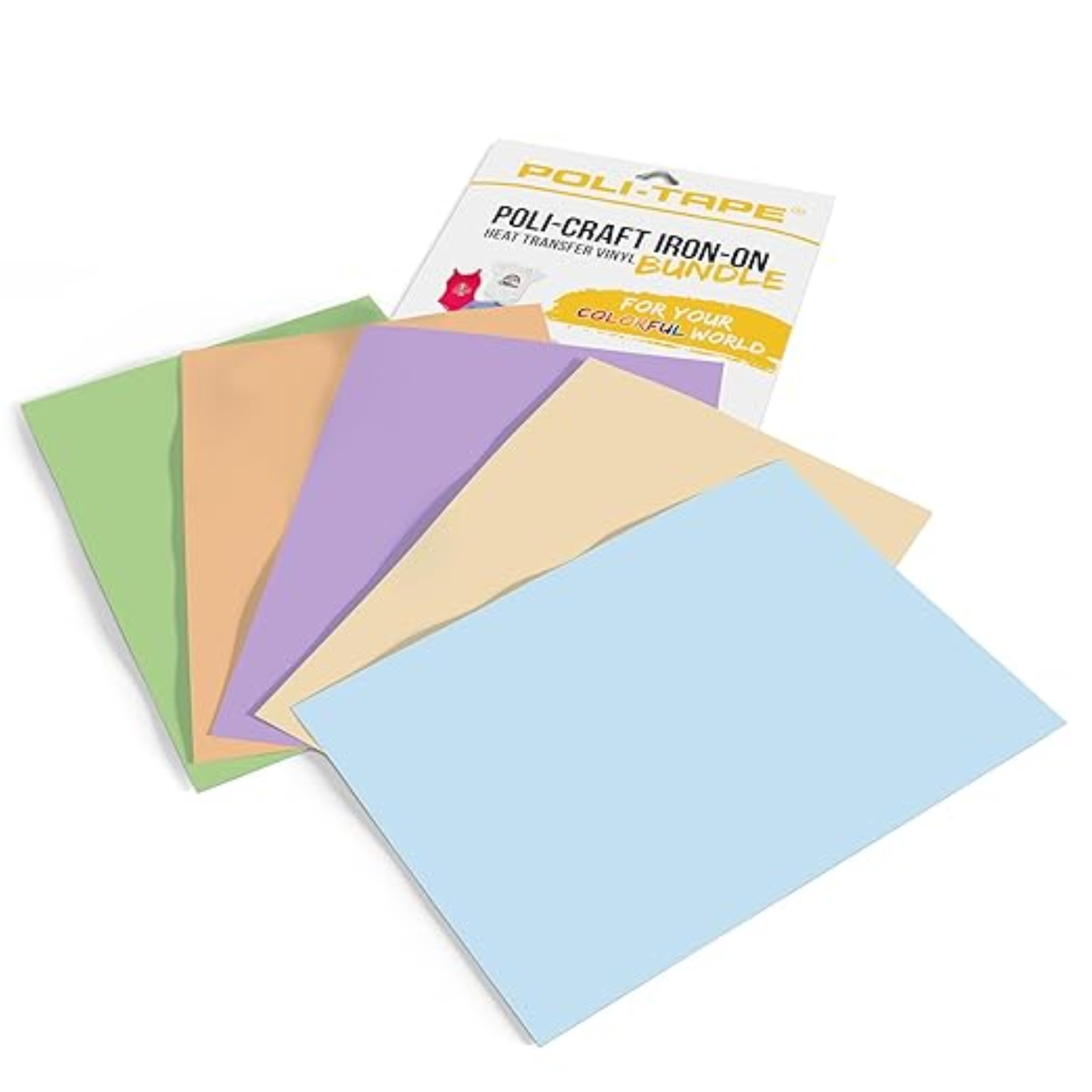 POLI-TAPE POLI-CUT PASTELL-BUNDLE VINYL IRON-ON, 5 x A4 POLI-FLEX TURBO, turboschnelle Transferfolie für Textilien