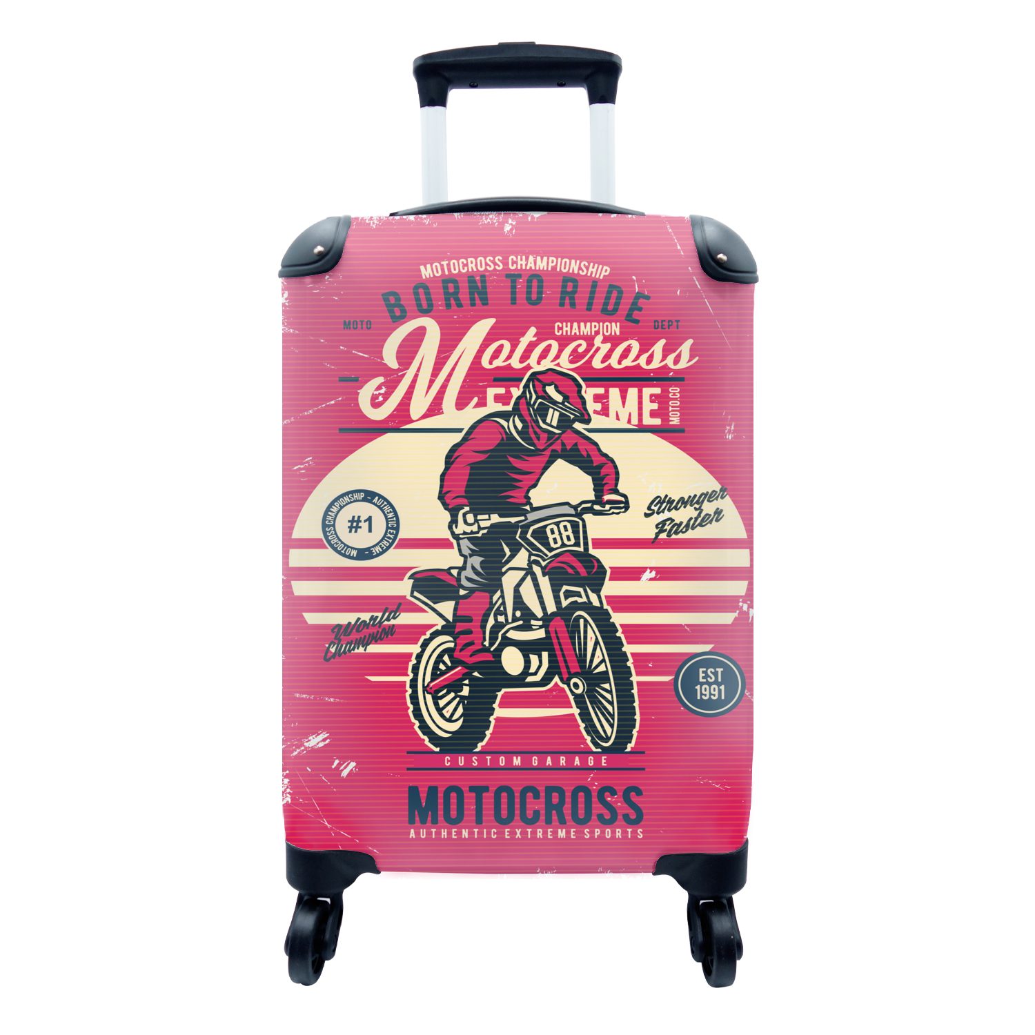 MuchoWow Handgepäckkoffer Motocross - Vintage - Angebot, 4 Rollen, Reisetasche mit rollen, Handgepäck für Ferien, Trolley, Reisekoffer