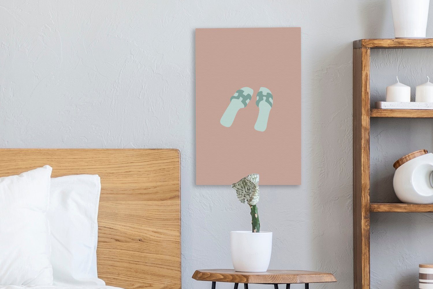 OneMillionCanvasses® Leinwandbild Sommer - fertig cm bespannt - Pantoffeln Rosa, Gemälde, (1 Leinwandbild Zackenaufhänger, 20x30 St), inkl
