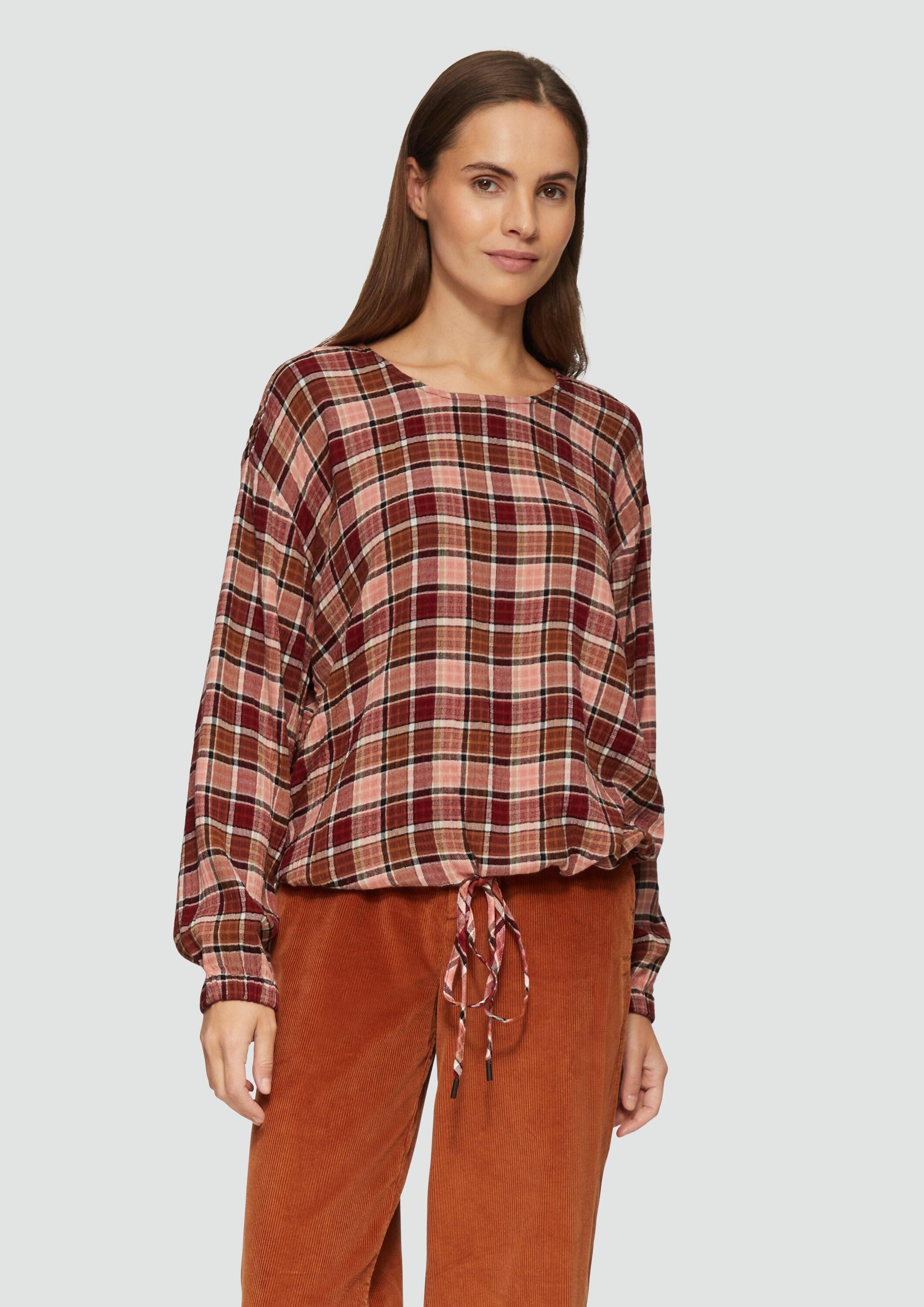 s.Oliver Langarmbluse Bluse Strukturierte Karo-Bluse aus Viskosemix günstig online kaufen