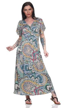 Aurela Damenmode Sommerkleid Luftige Damen Maxikleider leichte Strandkleider mit modischem Muster, Raffung in der Taille, Gesamtlänge: 124 - 126cm