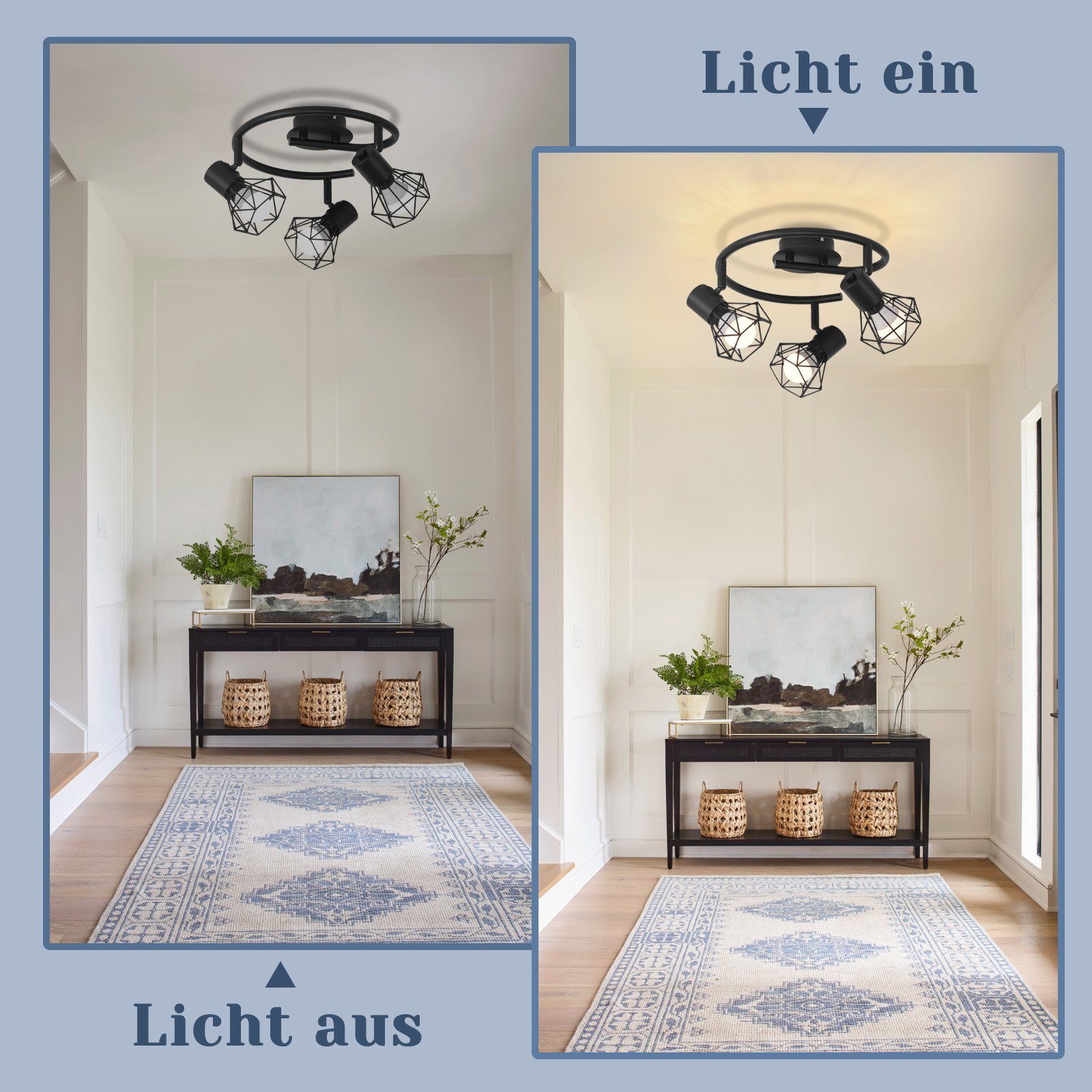 ZMH Deckenleuchten 3 Flammig Deckenspot Rund Industrial Retro E14 Schwenkbar Schlafzimmer, Einzigartige Design, LED fest integriert, Schwenkbar