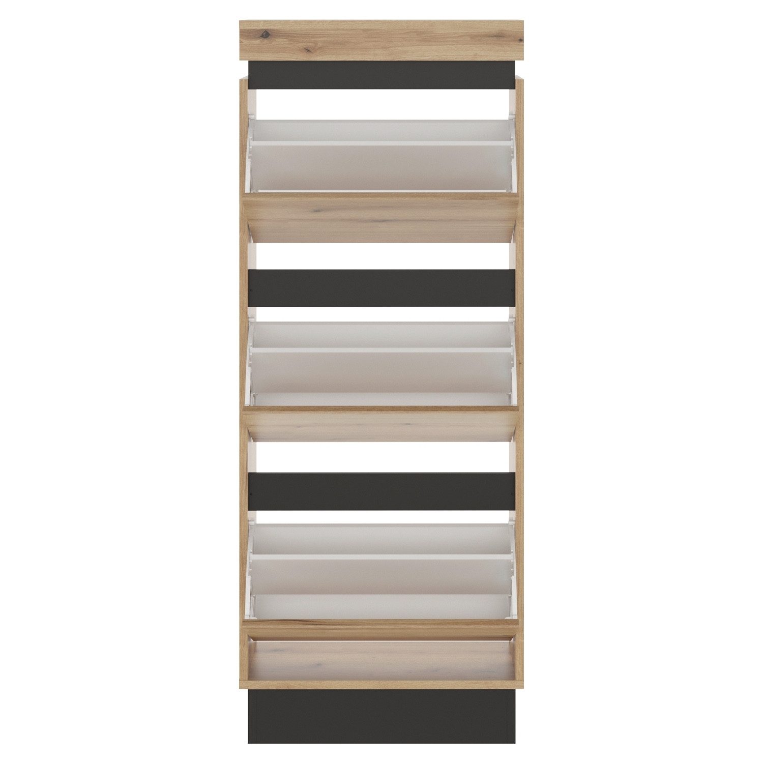 Schuhschrank CORTE, B 54 cm x H 138 cm, Coast Evoke Eiche Dekor, Grau, 4 Klappen