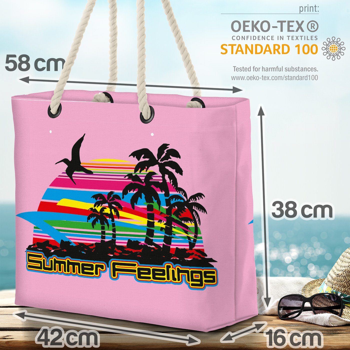Sommer (1-tlg), Meer Urlaub Insel Strand Baden Strandtasche rosa VOID