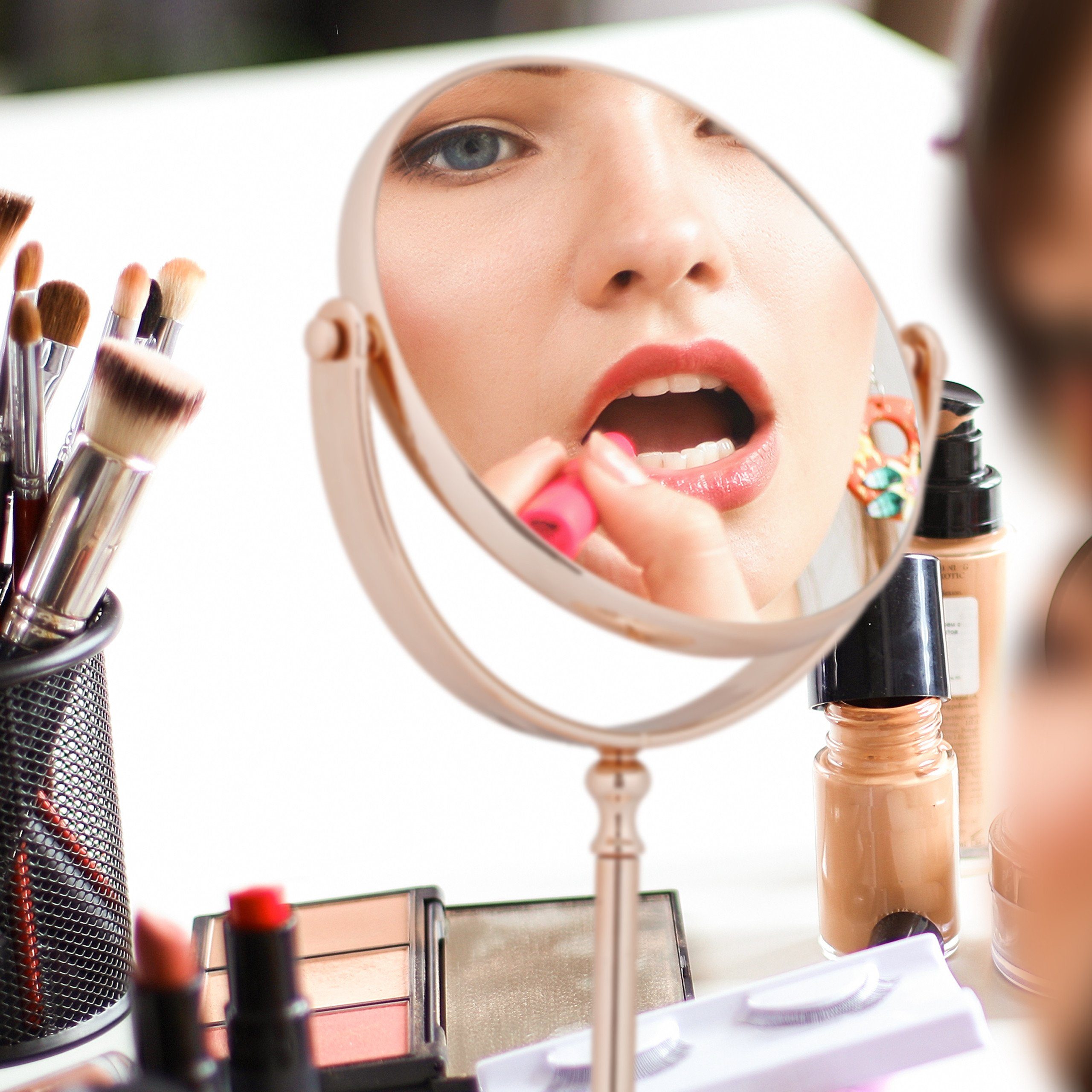 relaxdays Kosmetikspiegel Vergrößerung kupfer mit Kosmetikspiegel