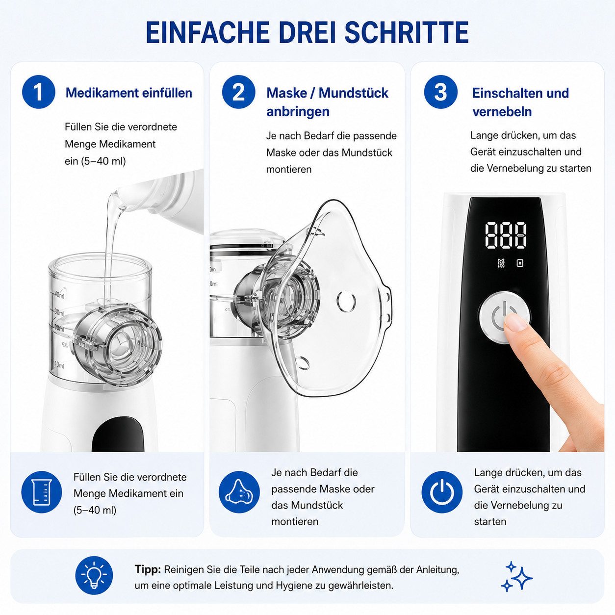 ibettertec Inhalationsgerät Inhalationsgerät Elektrischer Inhalator, Leises Vernebler Inhaliergerät für Erwachsene, Kinder & Babys, Ultraschall Nebulizer bei Erkältung, Schnupfen & Allergie, Tragbar, Kompakt & Leicht zu Reinigen