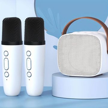 AKKEE Mikrofon Karaoke Maschine mit 2 Drahtlosen Mikrofonen Weiß (mit Stimme wechselnde Effekte & LED-Lichter, 1-tlg), Tragbares Bluetooth Karaoke Maschine für Erwachsene