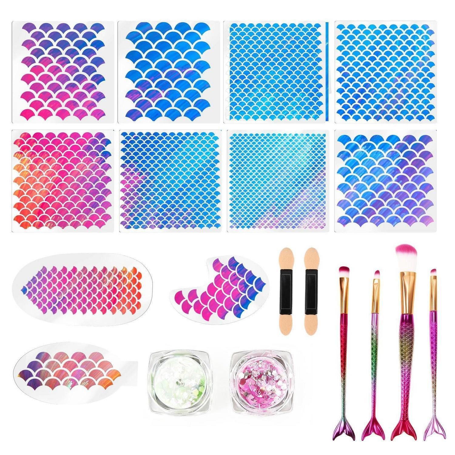 LuxusKollektion Schminkschablone Schablonen-Set Meerjungfrau Make-up & Deko 11-tlg.
