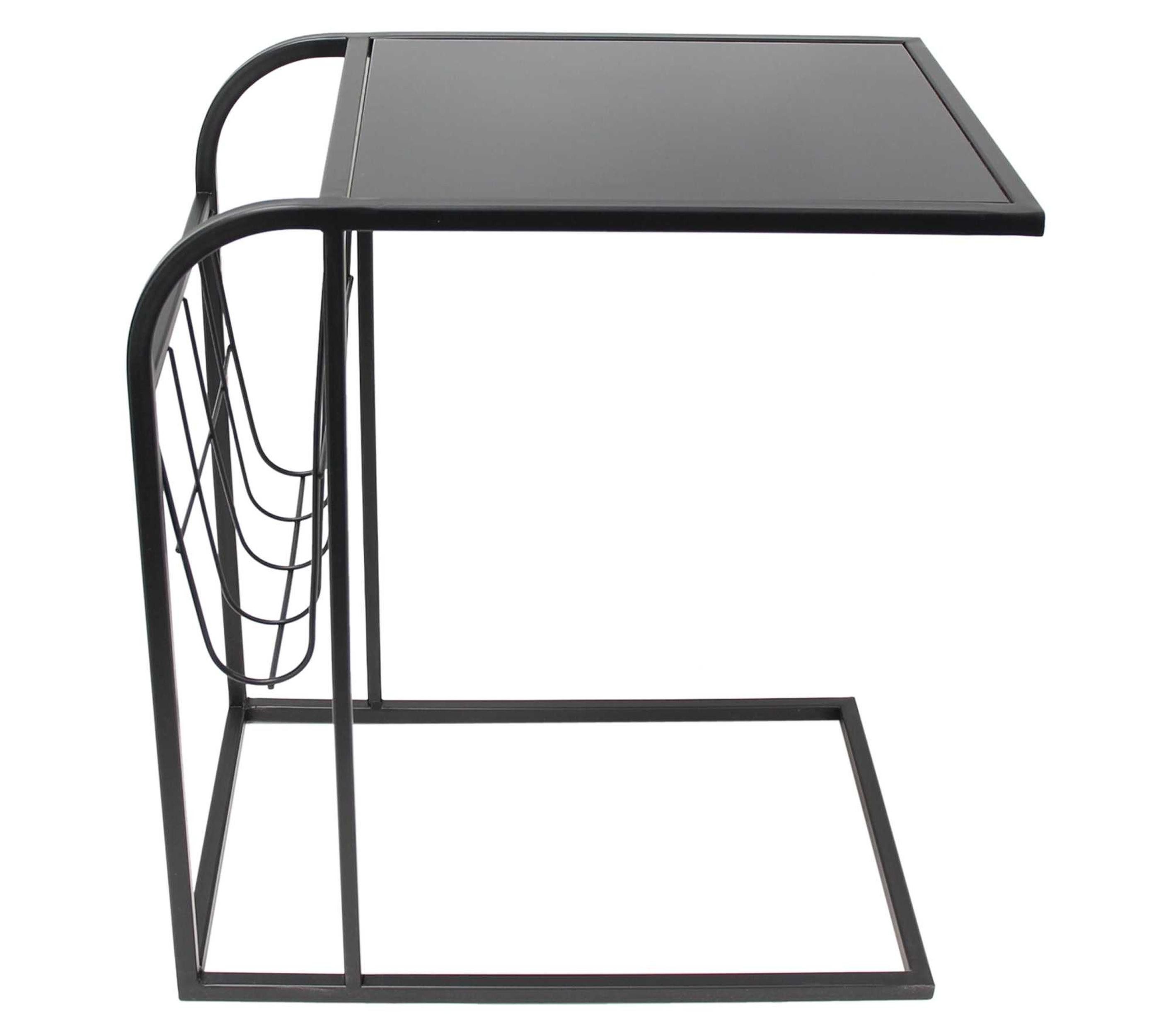 Frank Flechtwaren Beistelltisch Beistelltisch Industrial Metall Glasplatte schwarz – Sofatisch