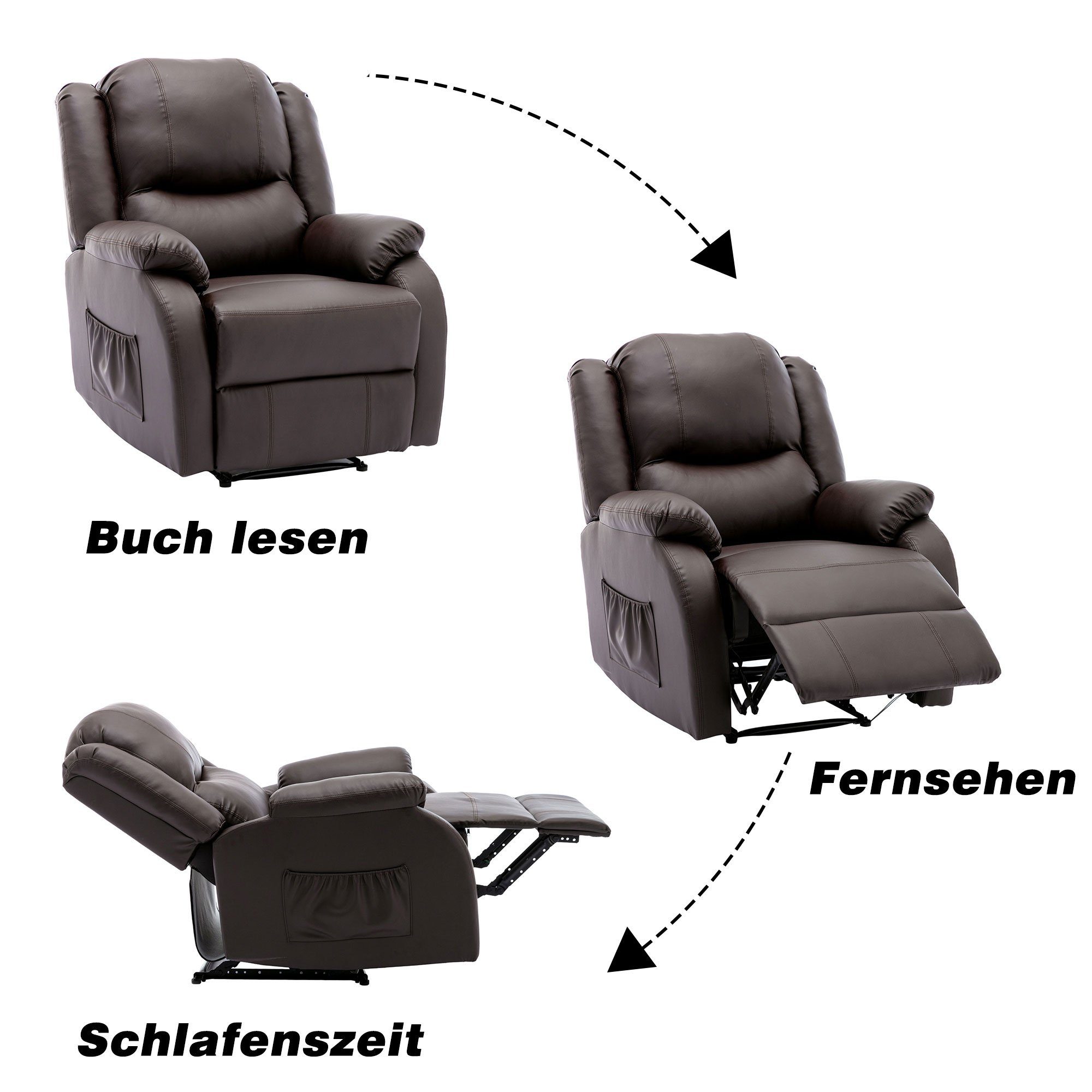 TV-Sessel, Fernsehsessel mit Liegefunktion, verstellbar, Kunstleder