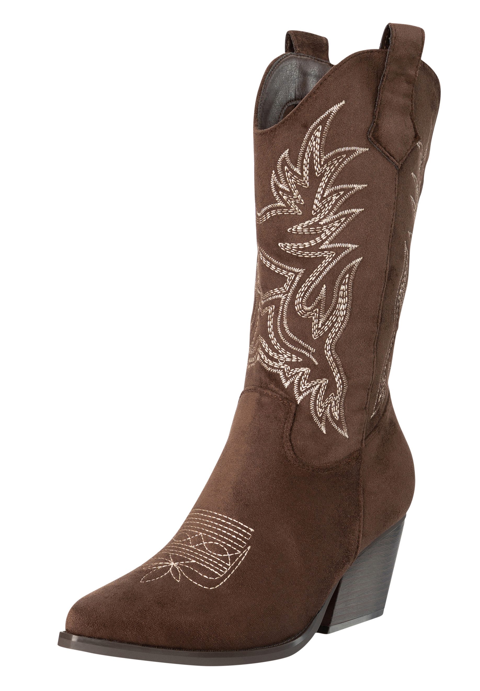 Salinyang Damen Westernstiefel mit Stickereien und Blockabsatz Cowboy Stiefel