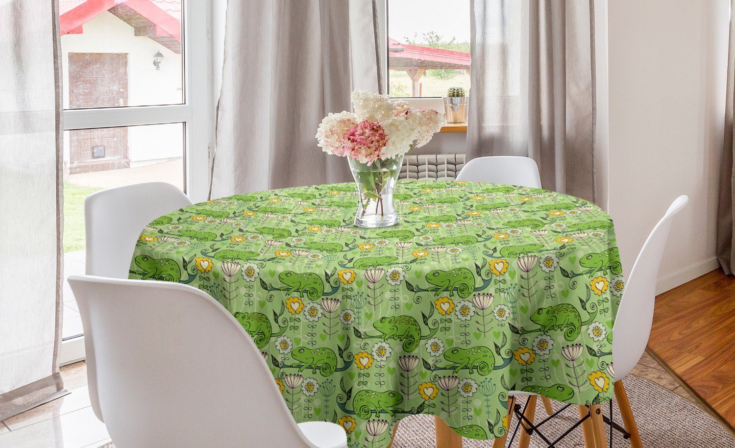 Abakuhaus Tischdecke Kreis Tischdecke Abdeckung für Esszimmer Küche Dekoration, Blume Chameleons auf Branchen | Tischdecken