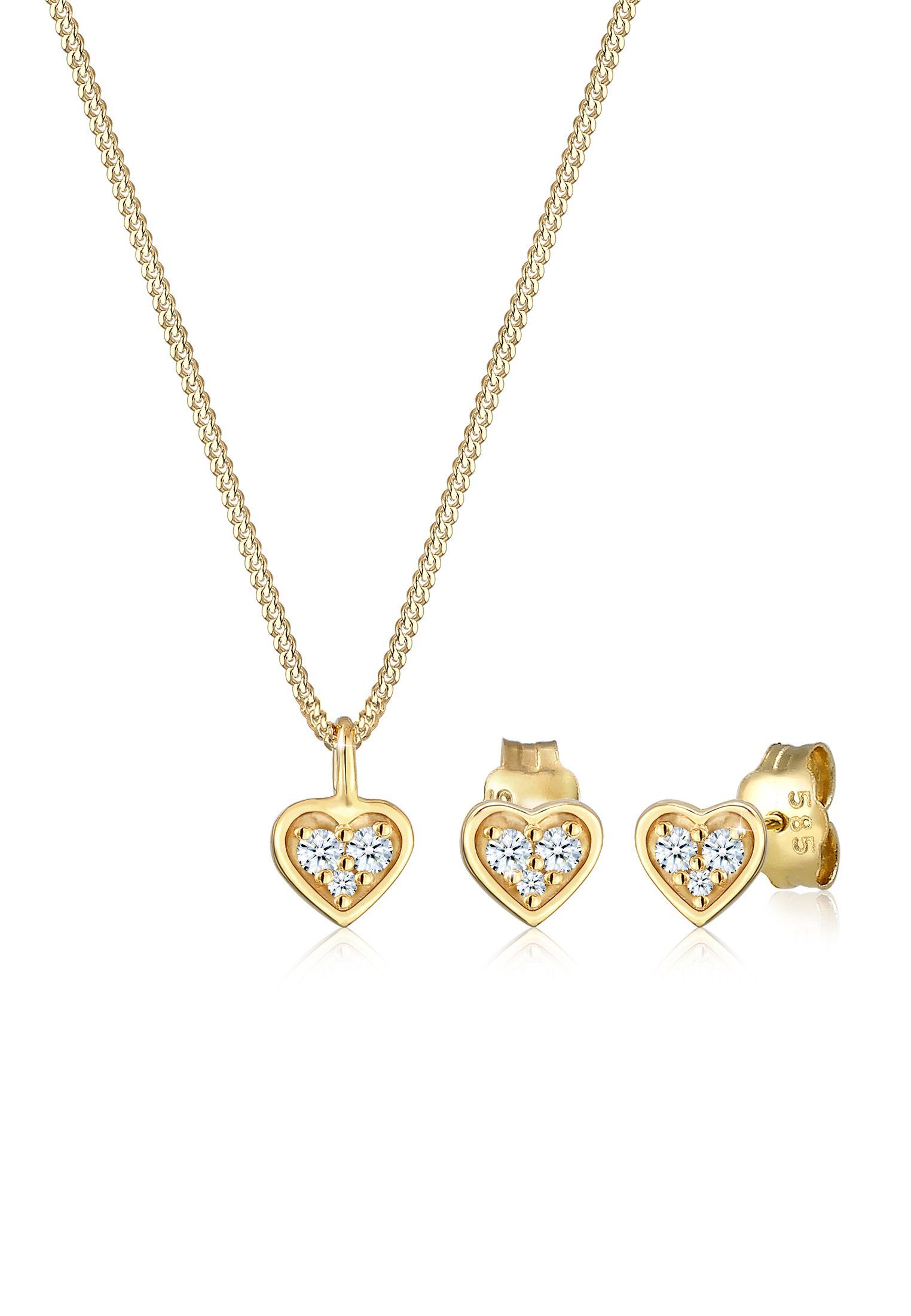 Elli DIAMONDS Schmuckset Herz Liebe Valentin Diamant (0.105ct) 585 Gelbgold, Herz