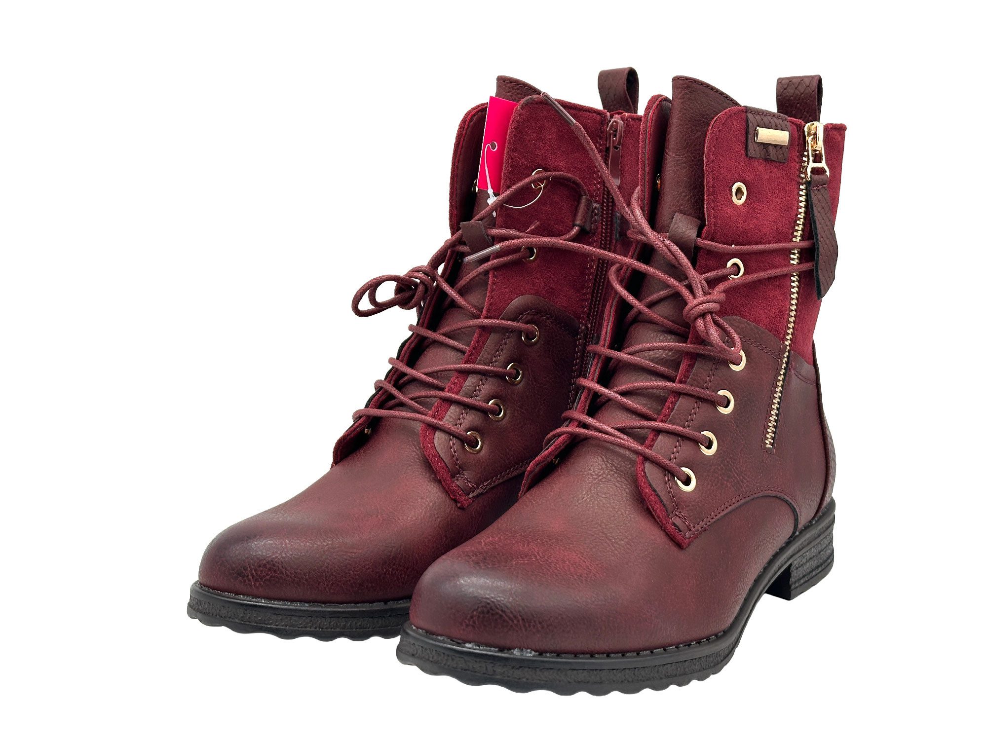 Nowaland Casual Damen Boots mit Warmfutter und Reißverschluss Stiefelette Dekorative Schnürung und kuscheliges Warmfutter