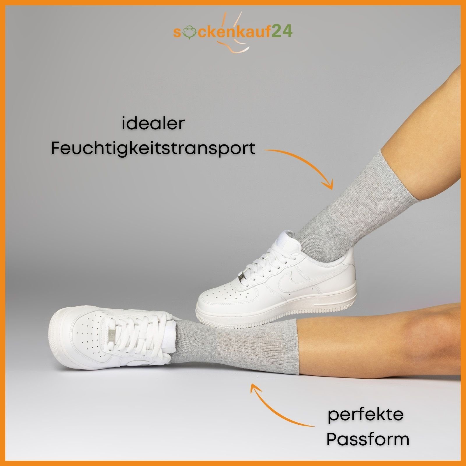 sockenkauf24 Tennissocken 10, 20, 30 Paar Sportsocken Arbeitssocken Herren & Damen (Hellgrau, 10-Paar, 47-50) Socken Baumwolle 10100 – Bild 5 von 5