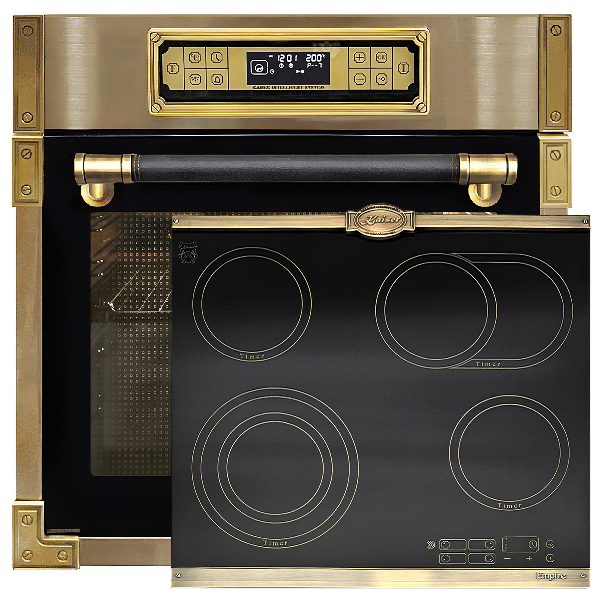 Kaiser Küchengeräte Backofen-Set Herd Set Autark Retro Einbau Backofen Elektro, 80 L mit Glaskeramik Kochfeld 60 cm Einbau Herd 4 QuickHeat-Kochzonen Hi-Light Schwarz EH 6726 AD+KCT 6185 Em ., mit 1-fach-Teleskopauszug
