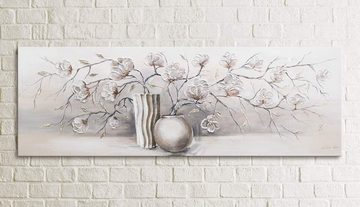 YS-Art Gemälde Stilleben, Blumen, Blumen Leinwand Bild Silber Vase