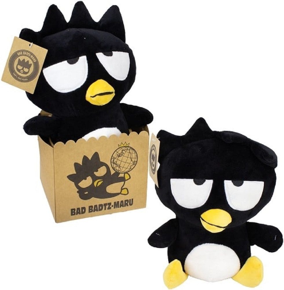 SANRIO Kuscheltier Hello Kitty Badtz-Maru Plüschfigur 27 cm schwarz mit gelbem Schnabel (Set, 1-St., Geschenk-Set), Kultige Figur aus der Sanrio-Welt – weich und hochwertig Geschenke