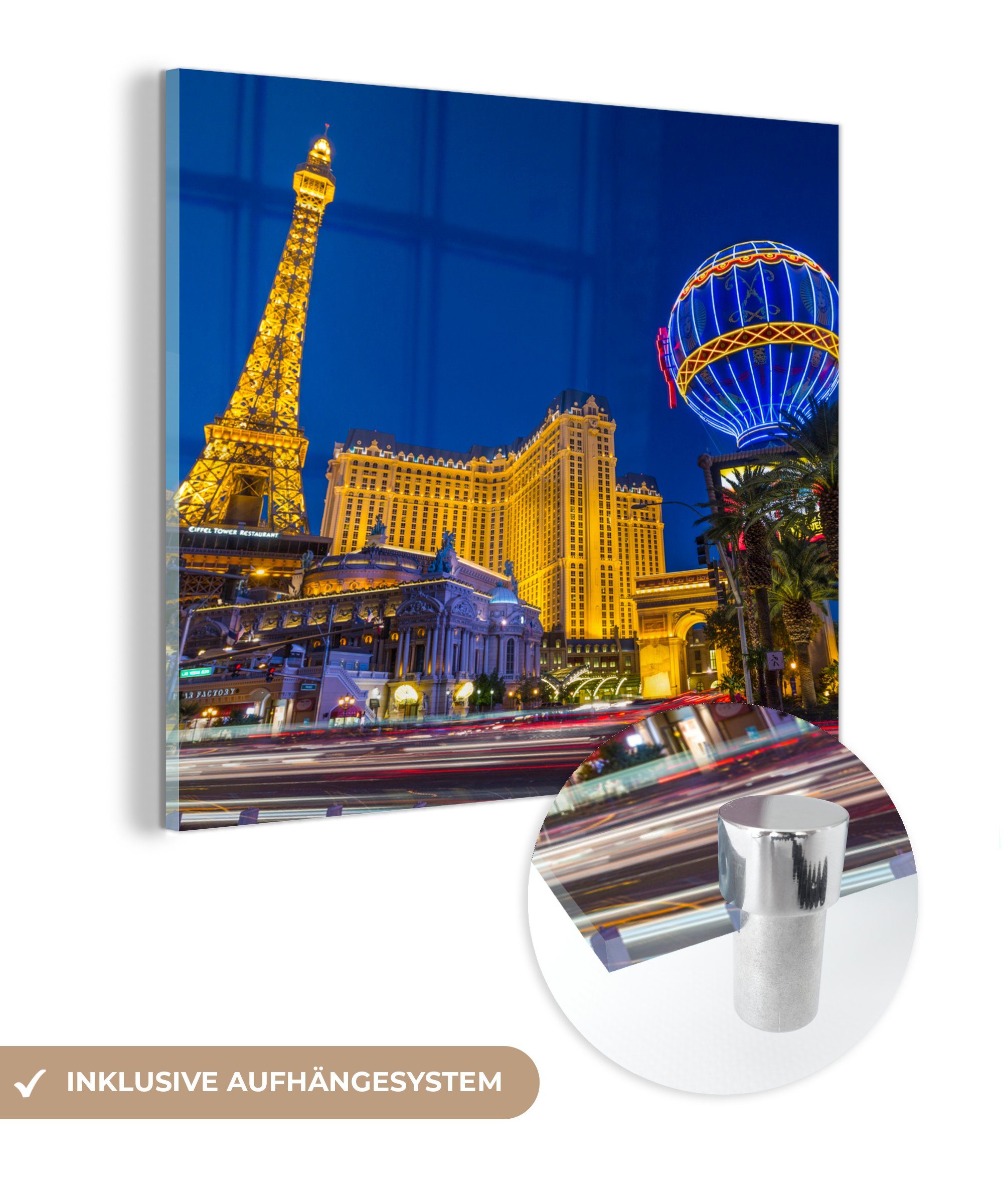 MuchoWow Acrylglasbild Las Vegas Strip in der Abenddämmerung - Vereinigte Staaten, (1 St), Glasbilder - Bilder auf Glas Wandbild - Foto auf Glas - Wanddekoration