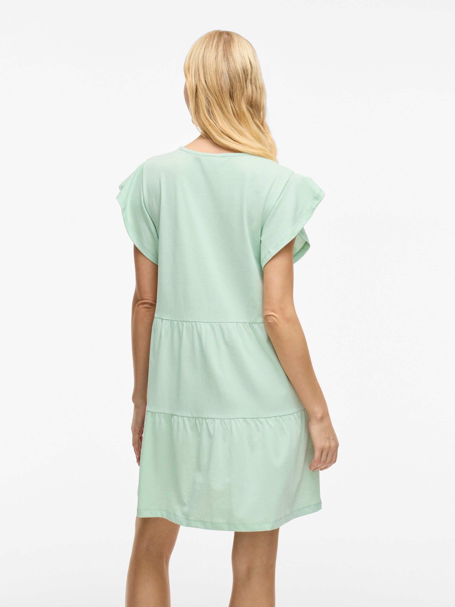 Vila Shirtkleid Kurzärmeliges Volant Design mit Rüschen und Rundhals für (kurz) Bio-Baumwolle nachhaltig Regulär geschnitten Fit unifarben