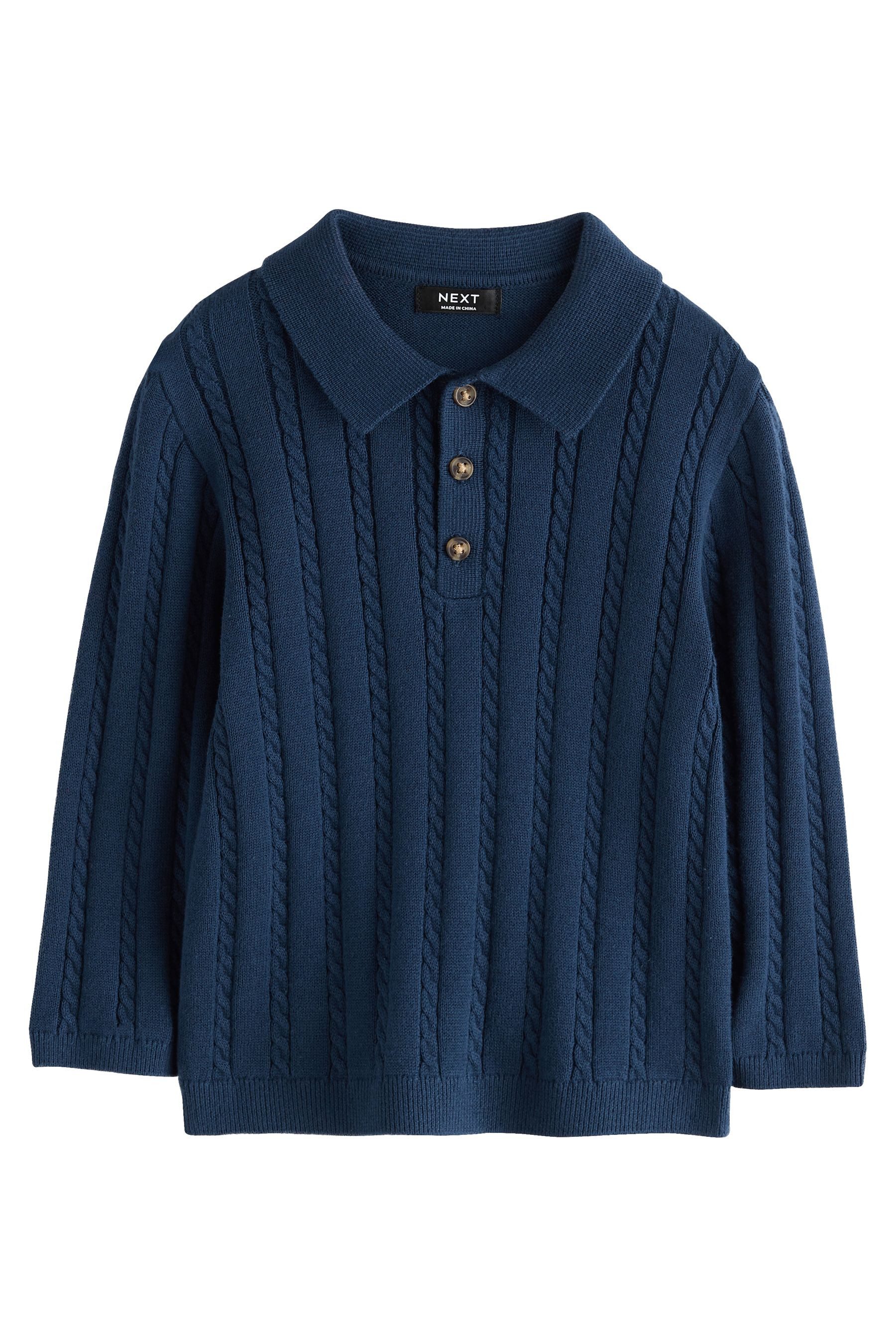 Next Poloshirt Polohemd im Zopfstrick (1-tlg)
