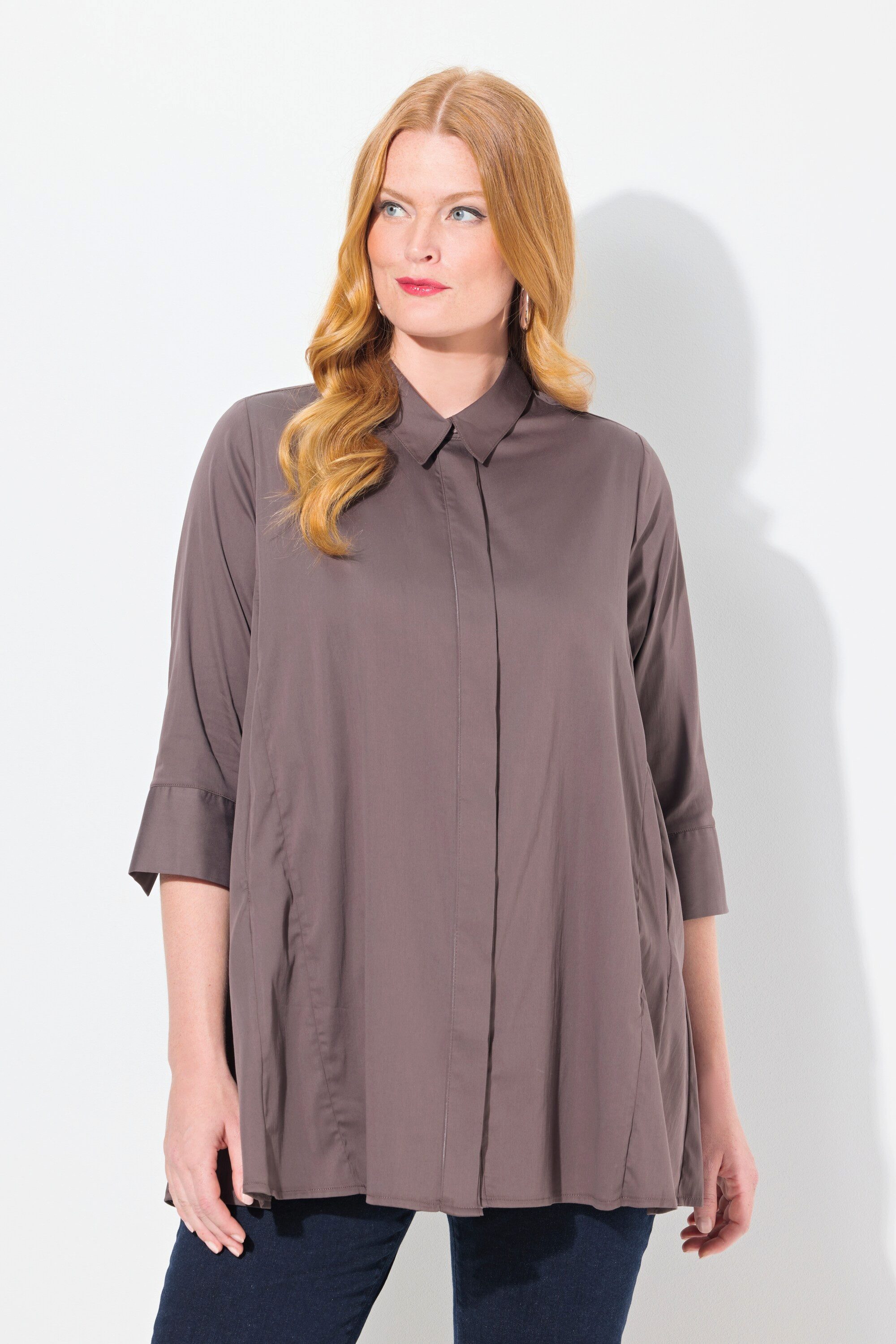 Hemdbluse Bluse Godet-Einsätze A-Linie 3/4-Arm