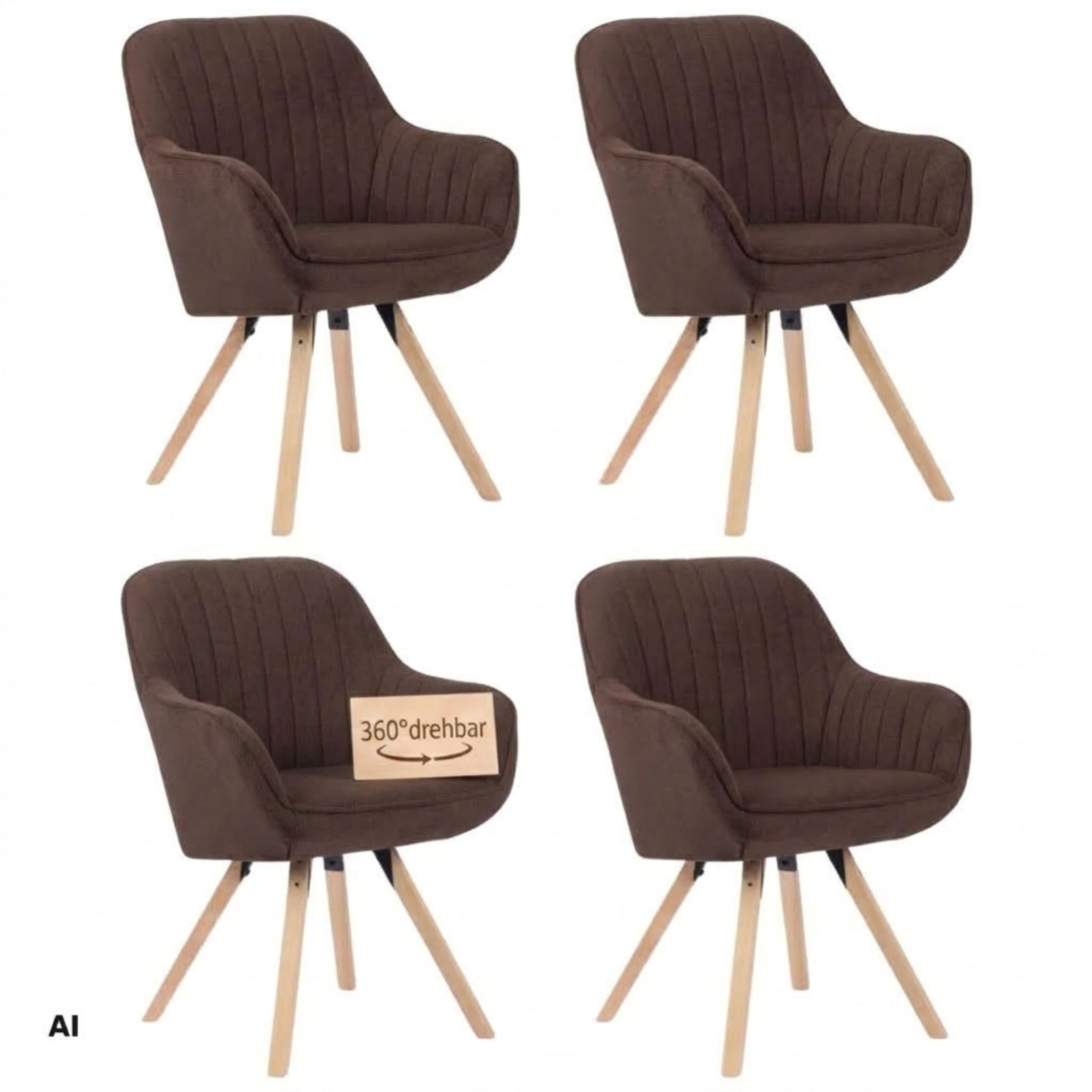 MR.DEKO Esszimmerstuhl Esszimmerstuhl 4er Set Matera braun drehbar FSC®-zertifiziert (einzelnd, oder als Set erhältich für Küche und Esszimmer, 4 St), 360° Drehfunktion, stabile FSC® 100% Holzbeine, weiche Polsterung