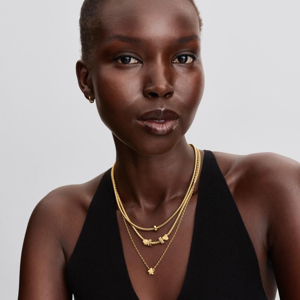 Pandora Charm-Einhänger PANDORA Gerippter Stopper-Charm mit Zirkonia, IP Gold