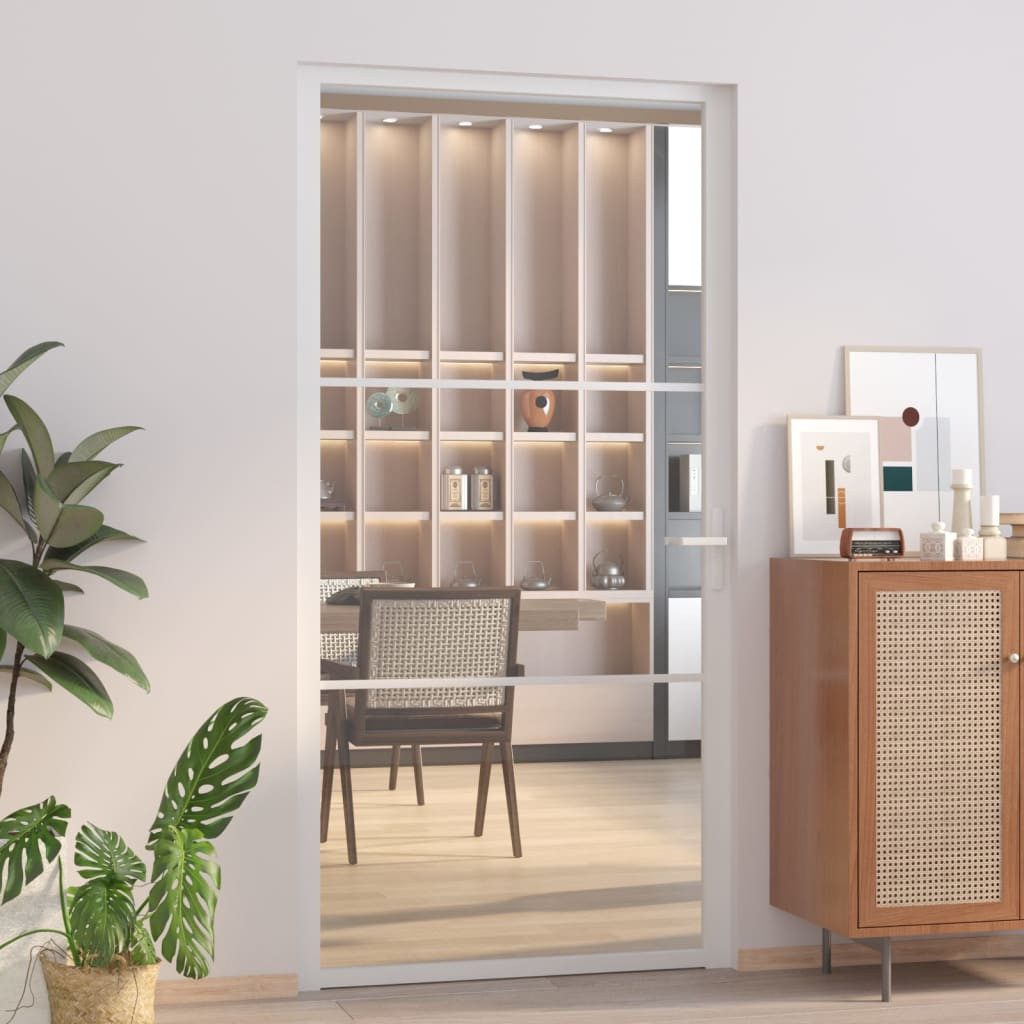 Thumbnail - vidaXL Zimmertür Innentür 102,5x201,5 cm Weiß ESG-Glas und Aluminium Zimmertür Glastür