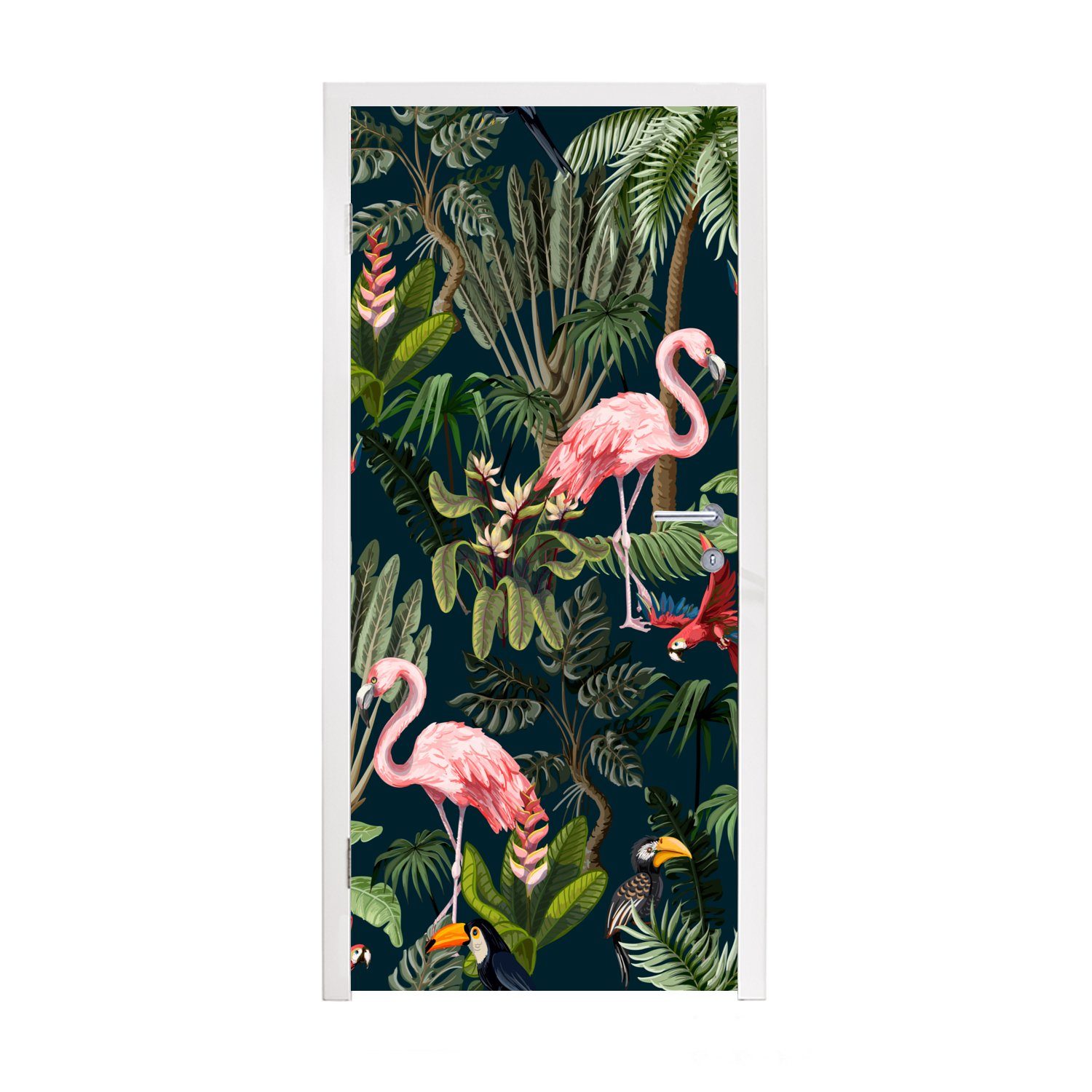 MuchoWow Türtapete Jungtiere Papagei Muster - 75x205 - - bedruckt, für - Kinder, Flamingo Kinder St), - Fototapete (1 cm Tür, Türaufkleber, Matt