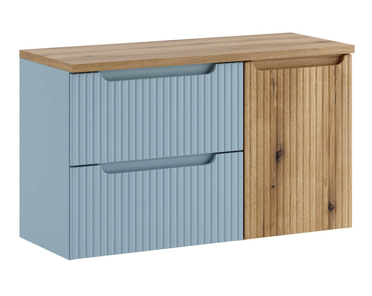 einfachgutemoebel Waschtisch-Set ILUNA Blue Waschtisch 100cm mit Coast-Oak Oberplatte ohne Becken, (Badmöbel Set, 1-St., Waschtisch Unterschrank)
